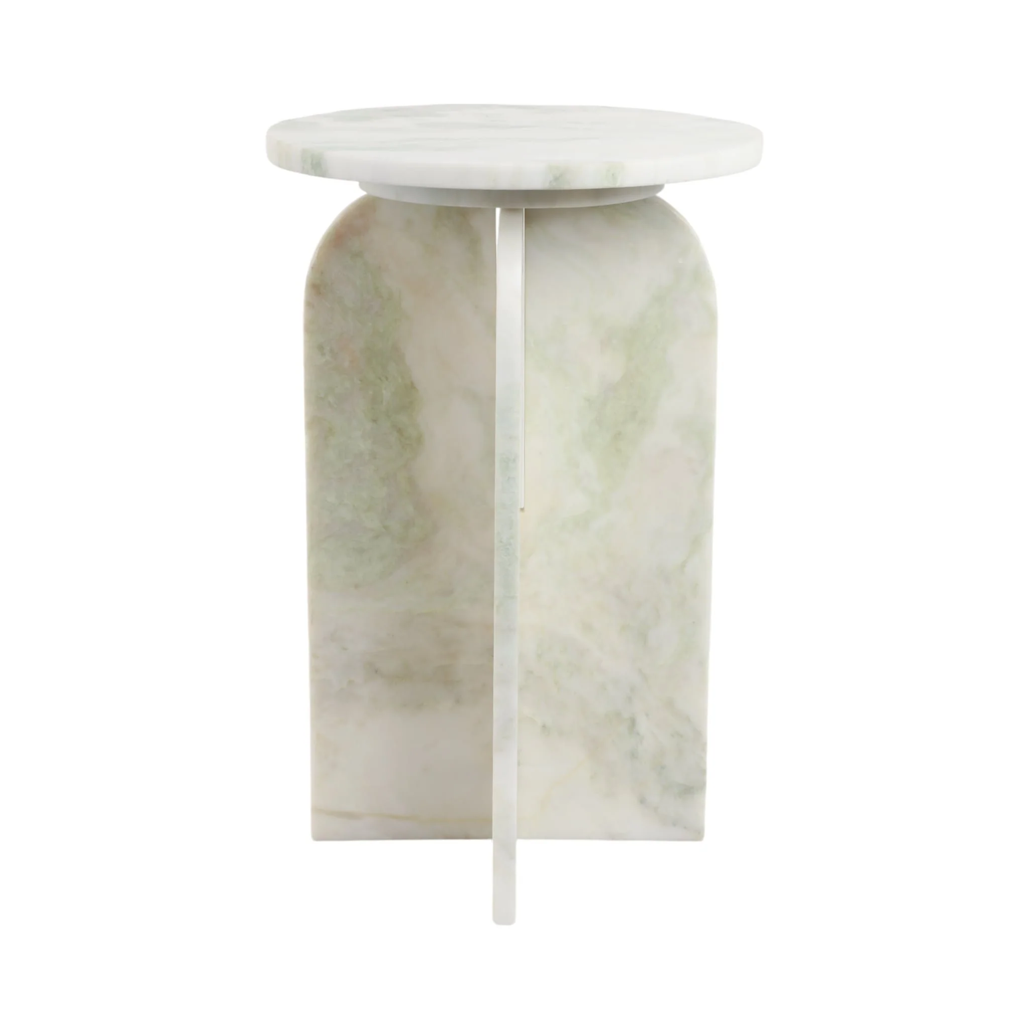 20x13" Round Marble Accent Table, Light Green Kd - Image 4