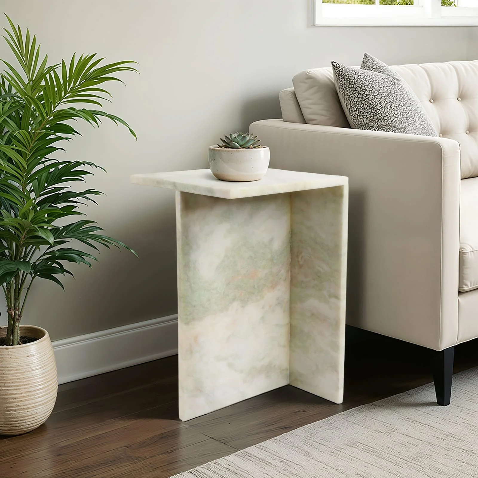 20x13" Square Marble Accent Table, Light Green - Image 11