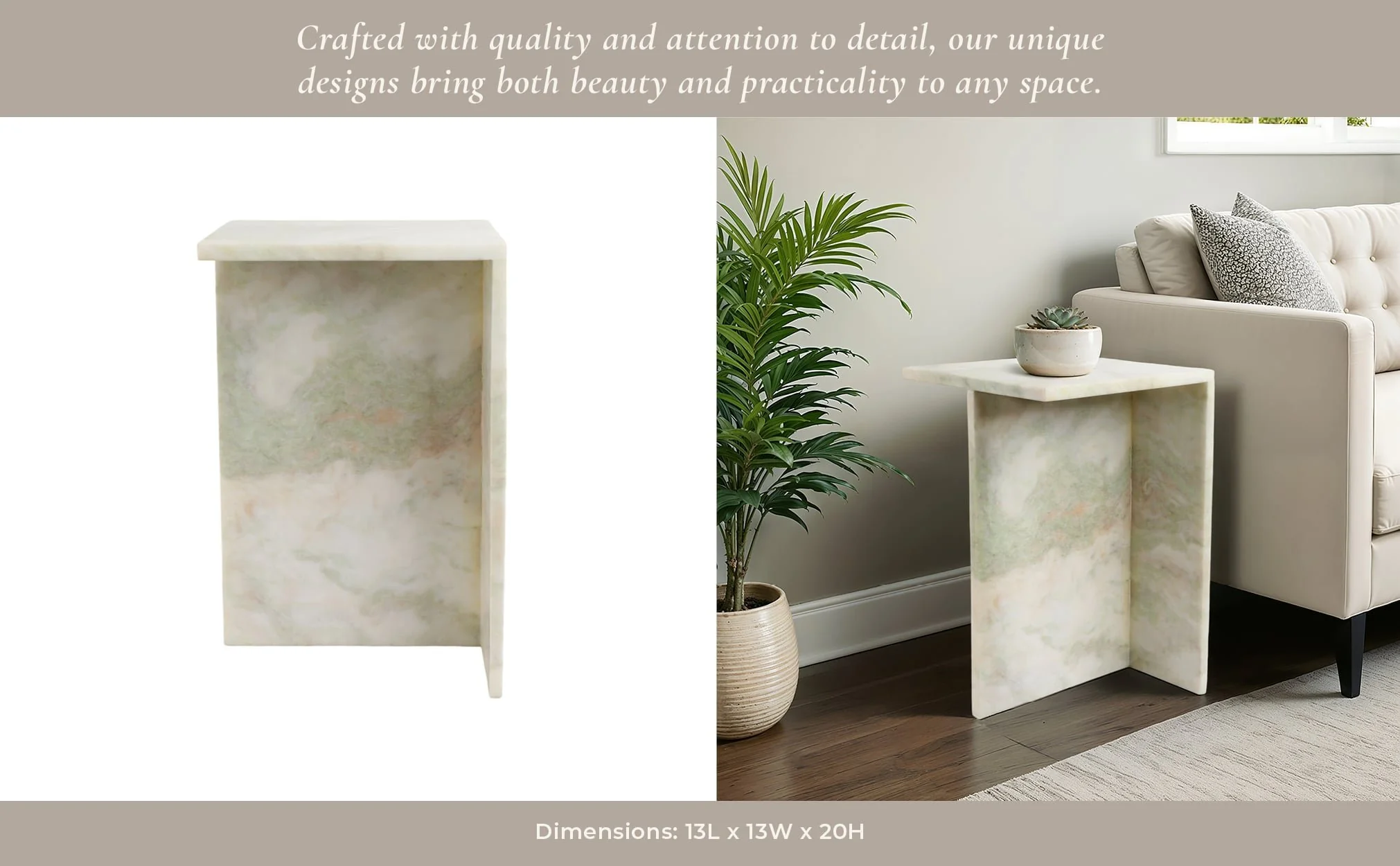 20x13" Square Marble Accent Table, Light Green - Image 12