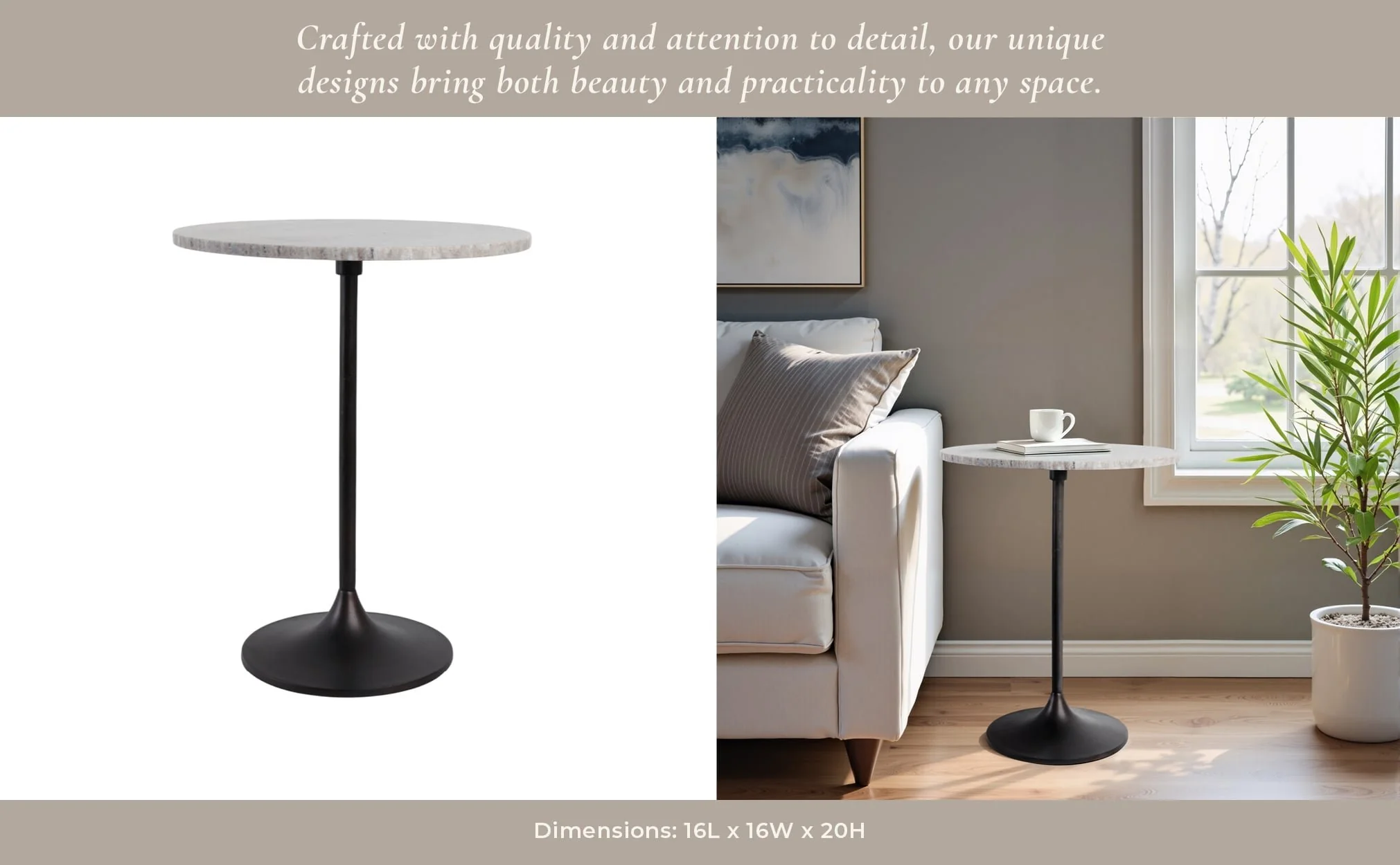 20x16" Marble Top Accent Table, Beige/bronze - Image 11