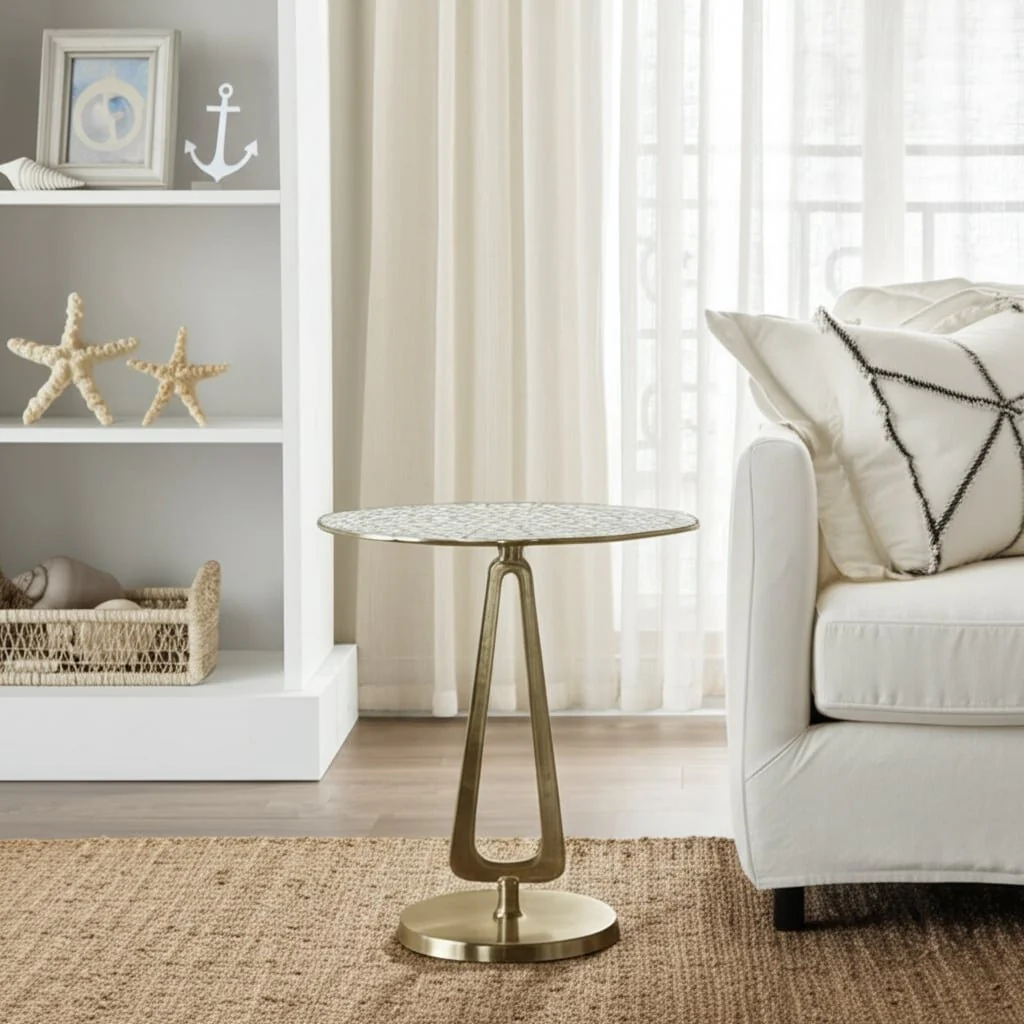 20x16" Seashell Pattern Top Accent Table, White/go - Image 7