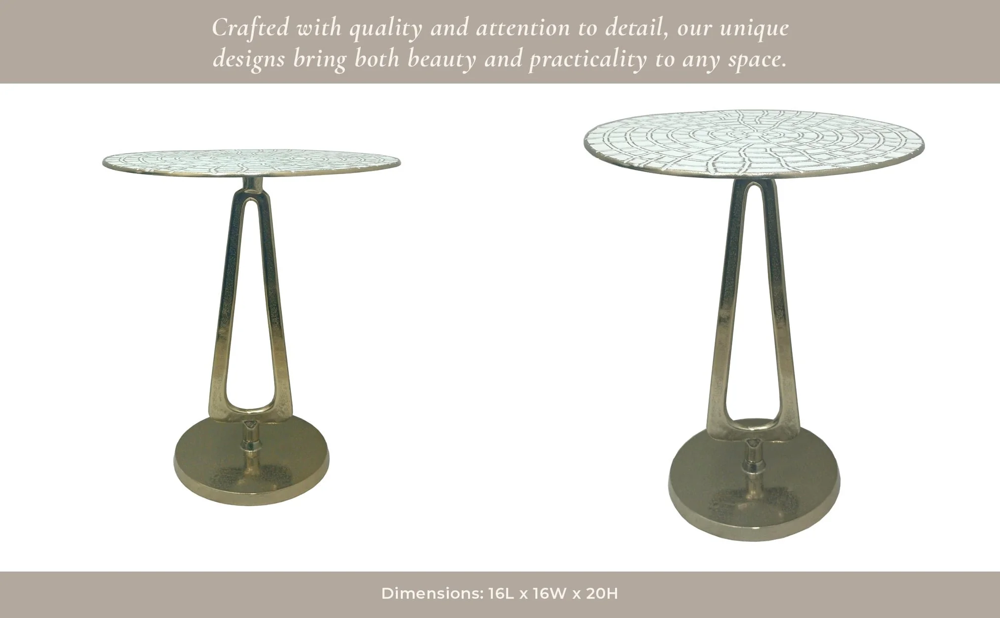 20x16" Seashell Pattern Top Accent Table, White/go - Image 9