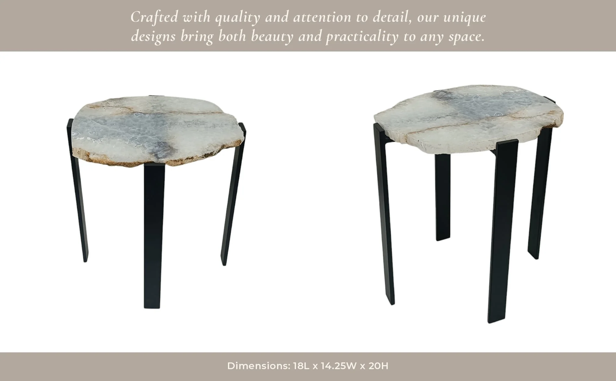 20x18" Raw Edge Agate Accent Table, White/black - Image 11