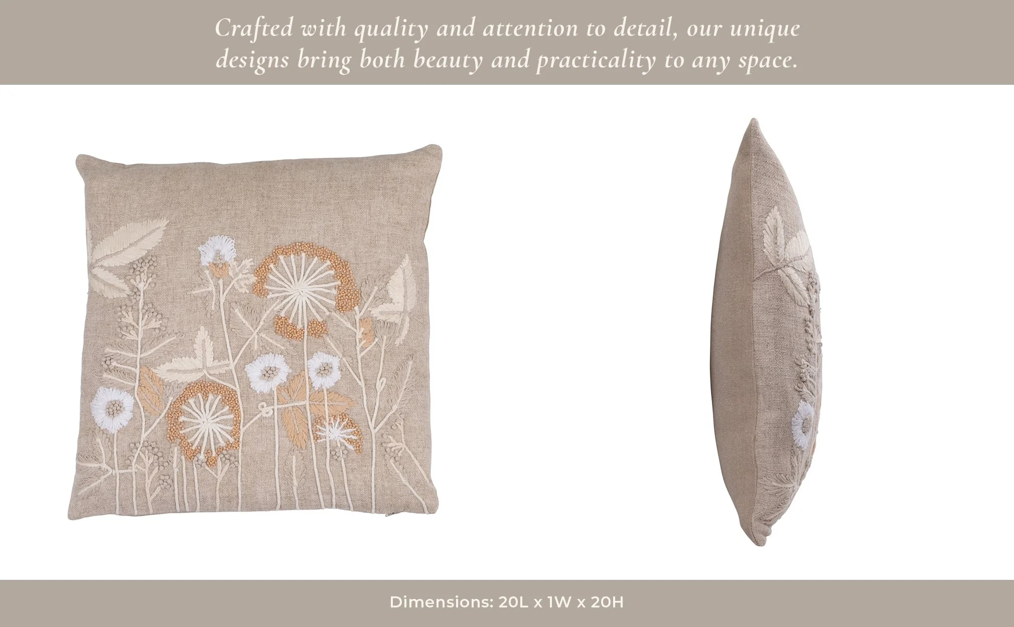 20x20" Cotton, Wild Flowers Hand Embroidery Decora - Image 8
