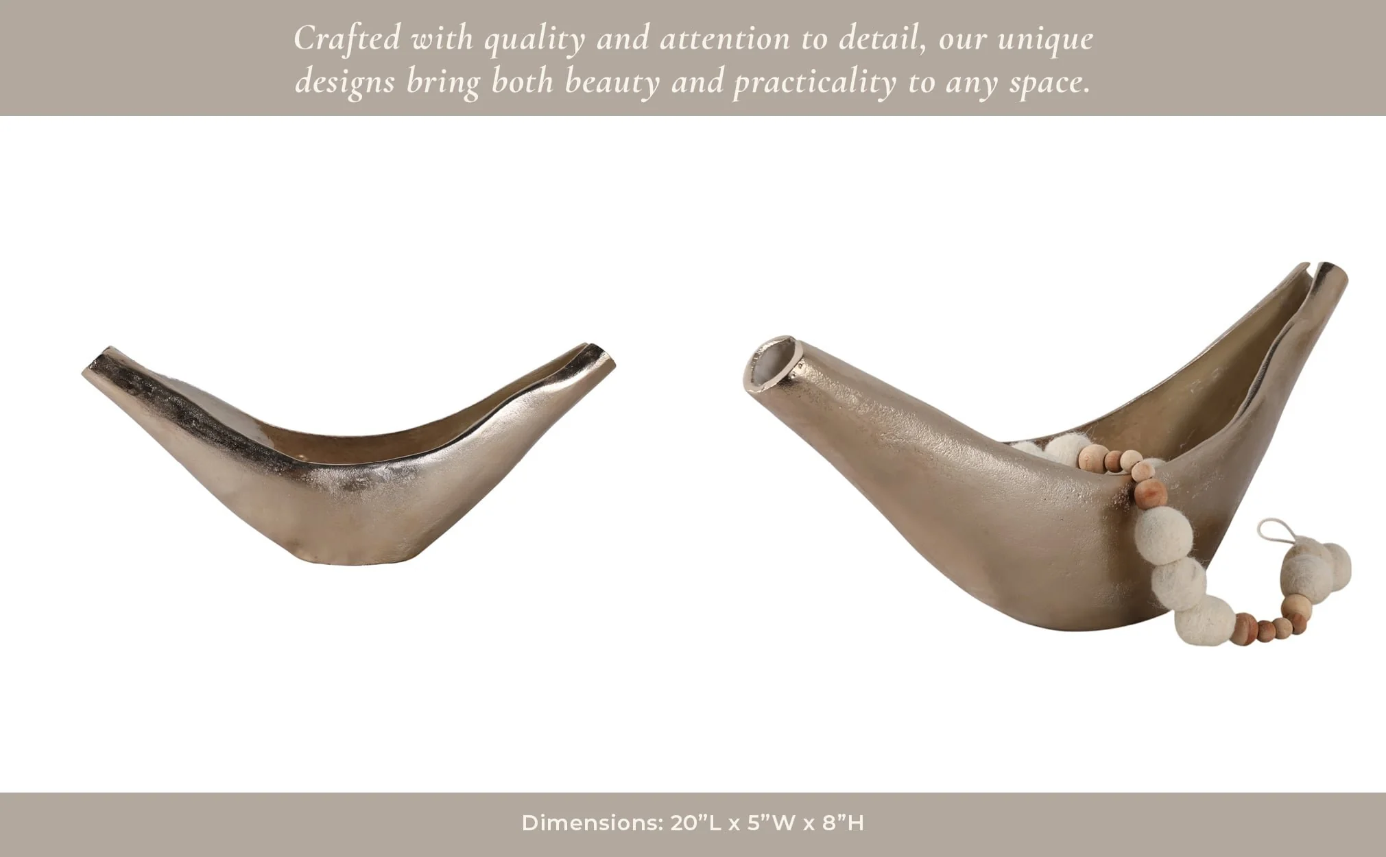 20x8" V-shaped Metal Bowl, Gold/tan - Image 9
