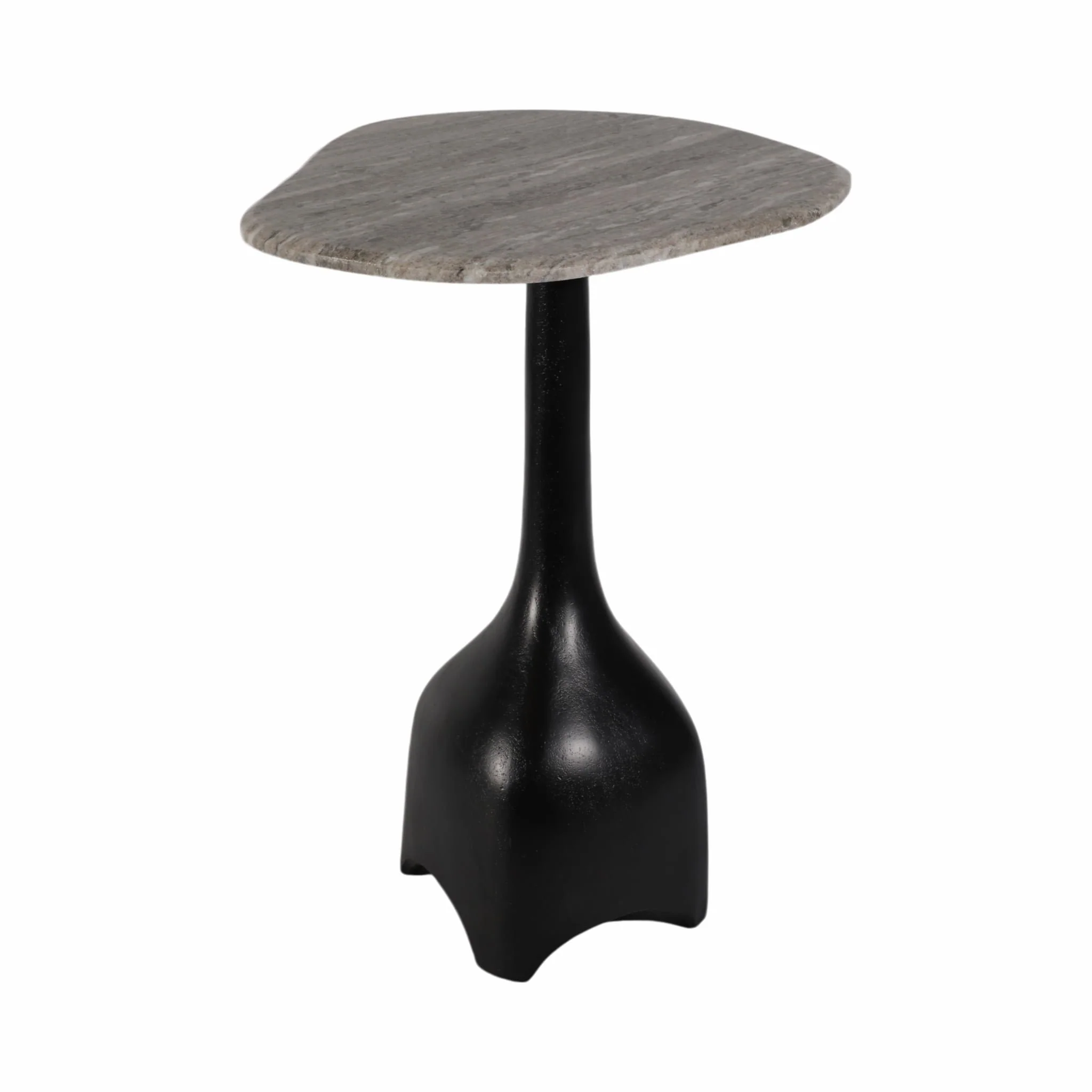 21" Curved Top Marble Accent Table, Beige/blk - Image 2