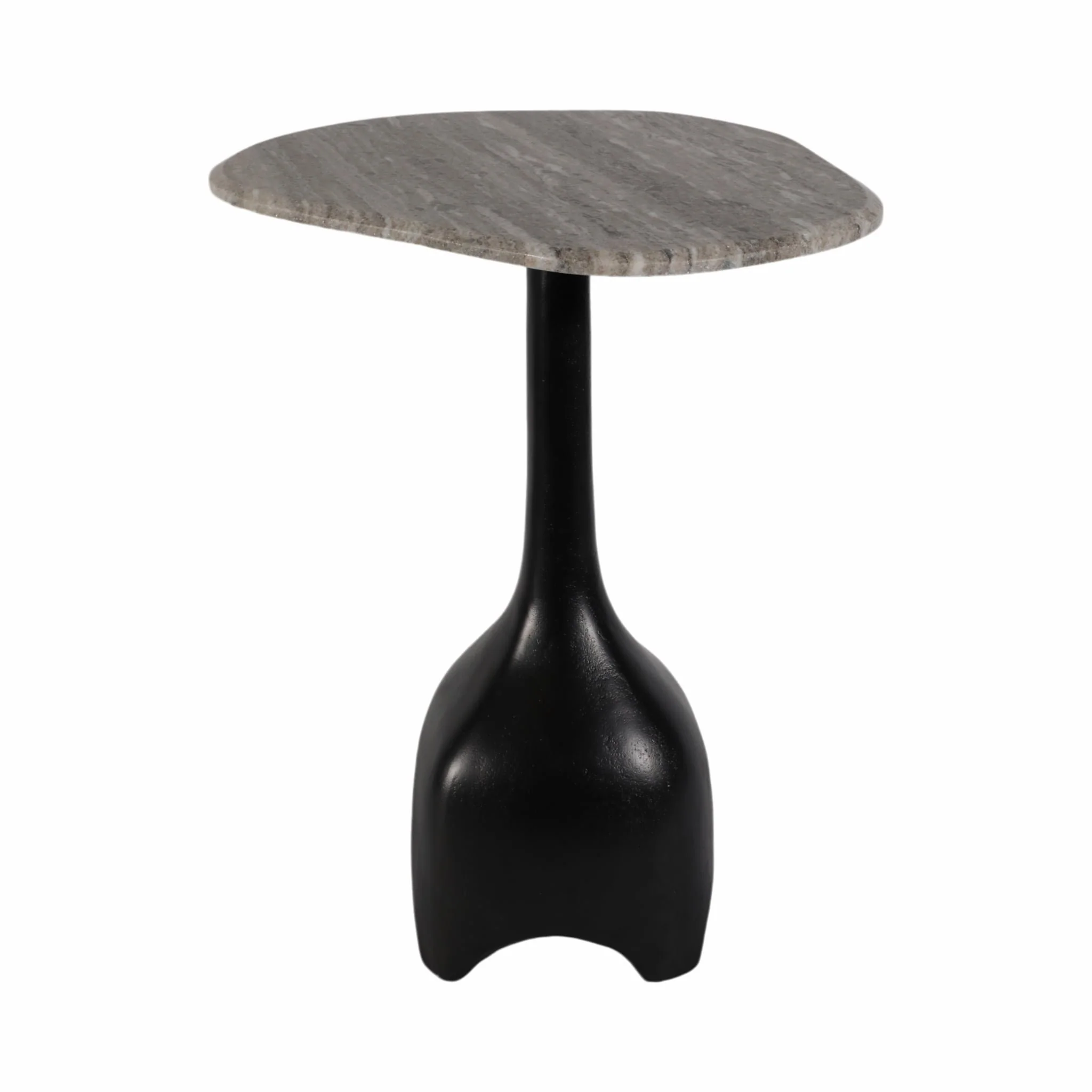 21" Curved Top Marble Accent Table, Beige/blk - Image 3