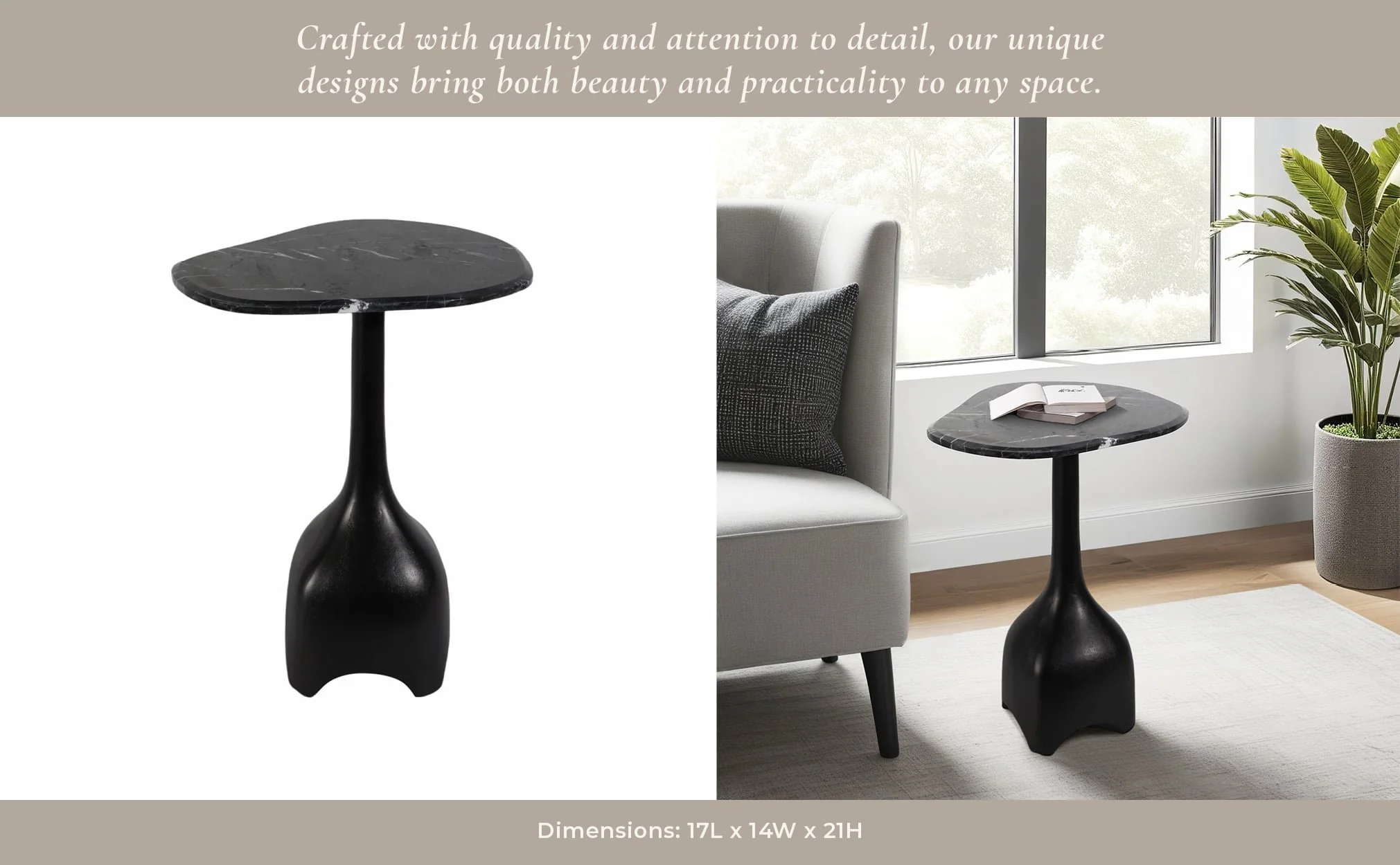 21" Curved Top Marble Accent Table, Blk - Image 10