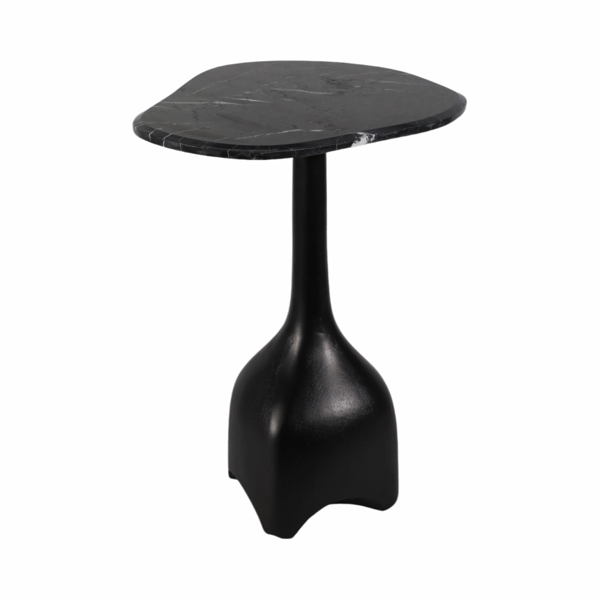 21" Curved Top Marble Accent Table, Blk - Image 2