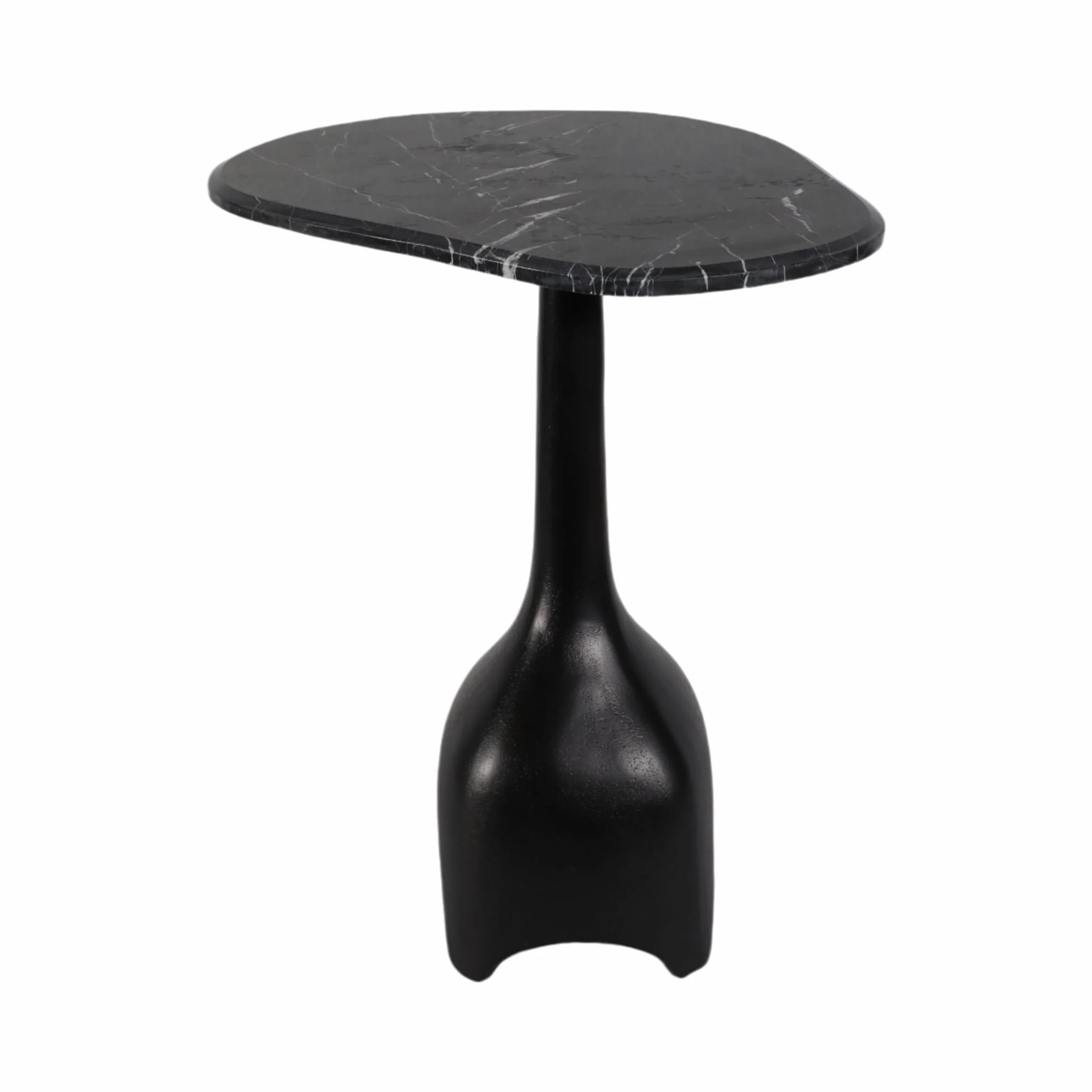 21" Curved Top Marble Accent Table, Blk - Image 3