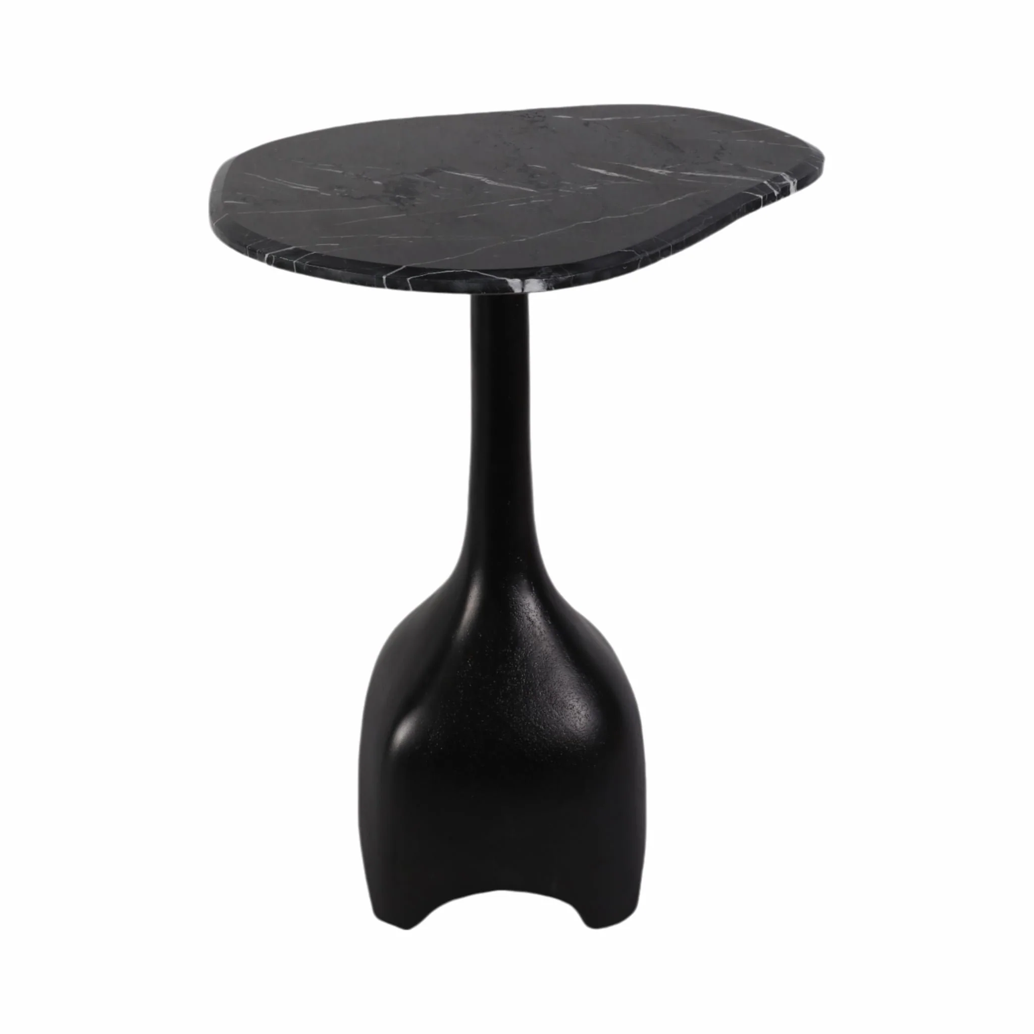 21" Curved Top Marble Accent Table, Blk - Image 4
