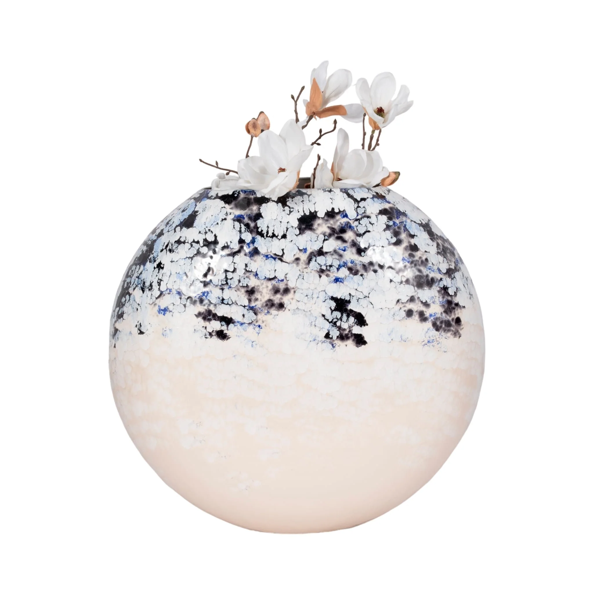 21" Round Metal Vase Arctic Finish, White/blue - Image 2