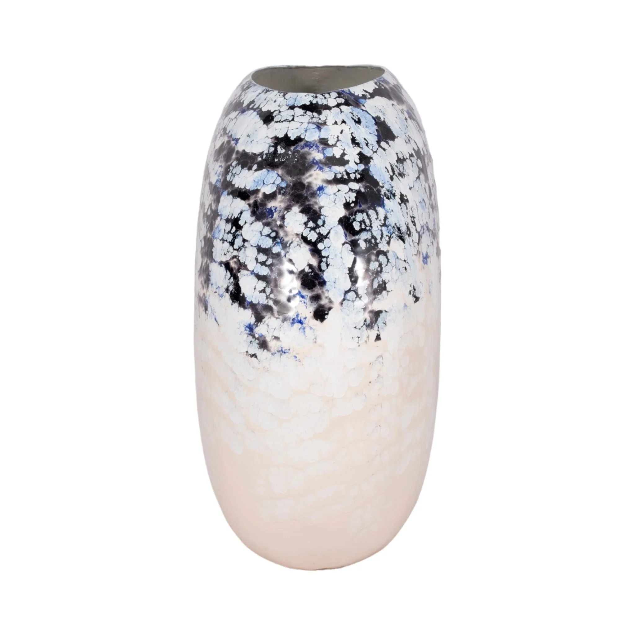 21" Round Metal Vase Arctic Finish, White/blue - Image 4
