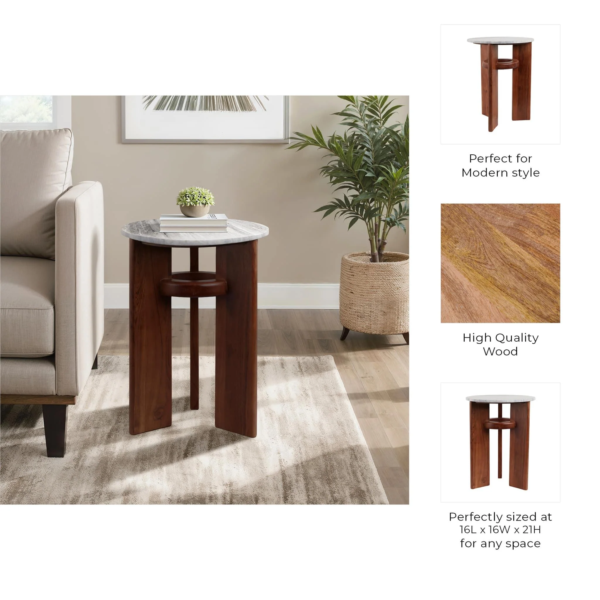 21" Slanted Legs Accent Table Marble Top, Brown - Image 10