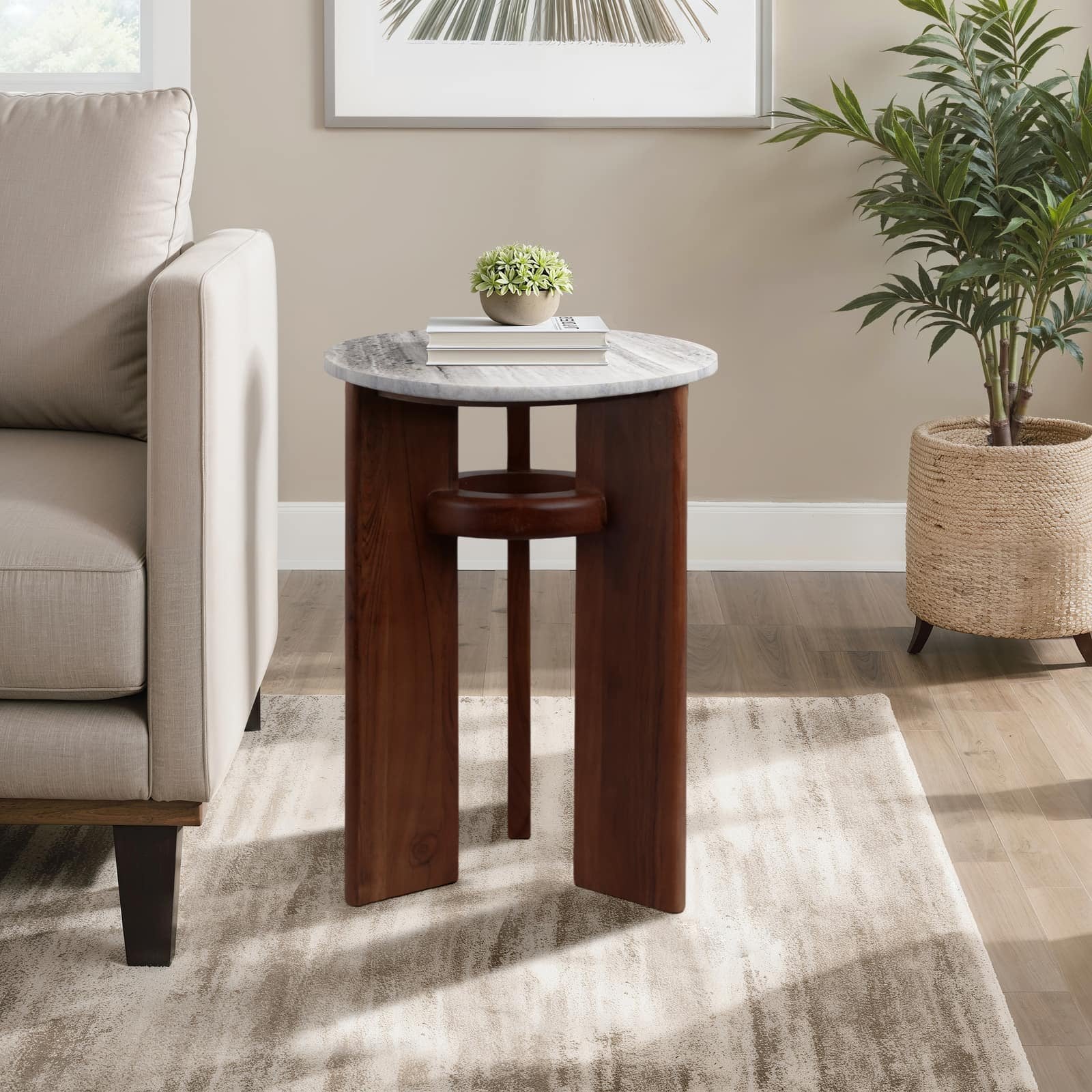 21" Slanted Legs Accent Table Marble Top, Brown - Image 11