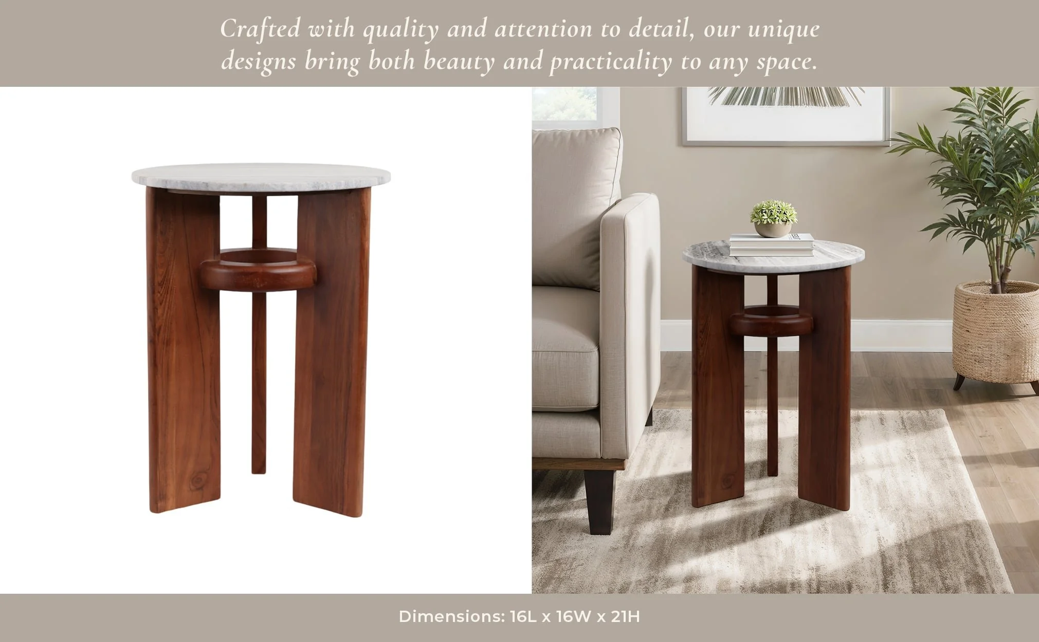 21" Slanted Legs Accent Table Marble Top, Brown - Image 12