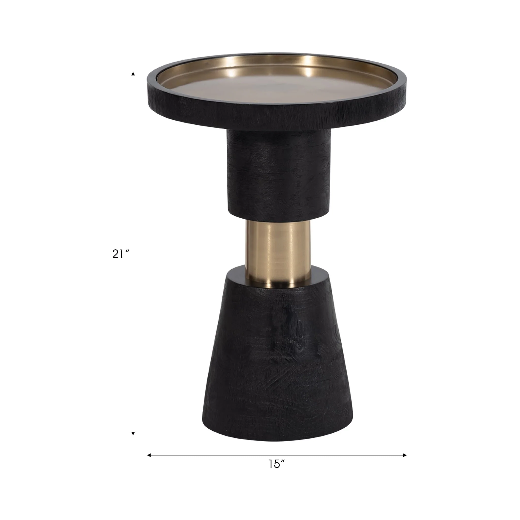 21" Wood, Metal Top Side Table, Black & Gold - Image 7