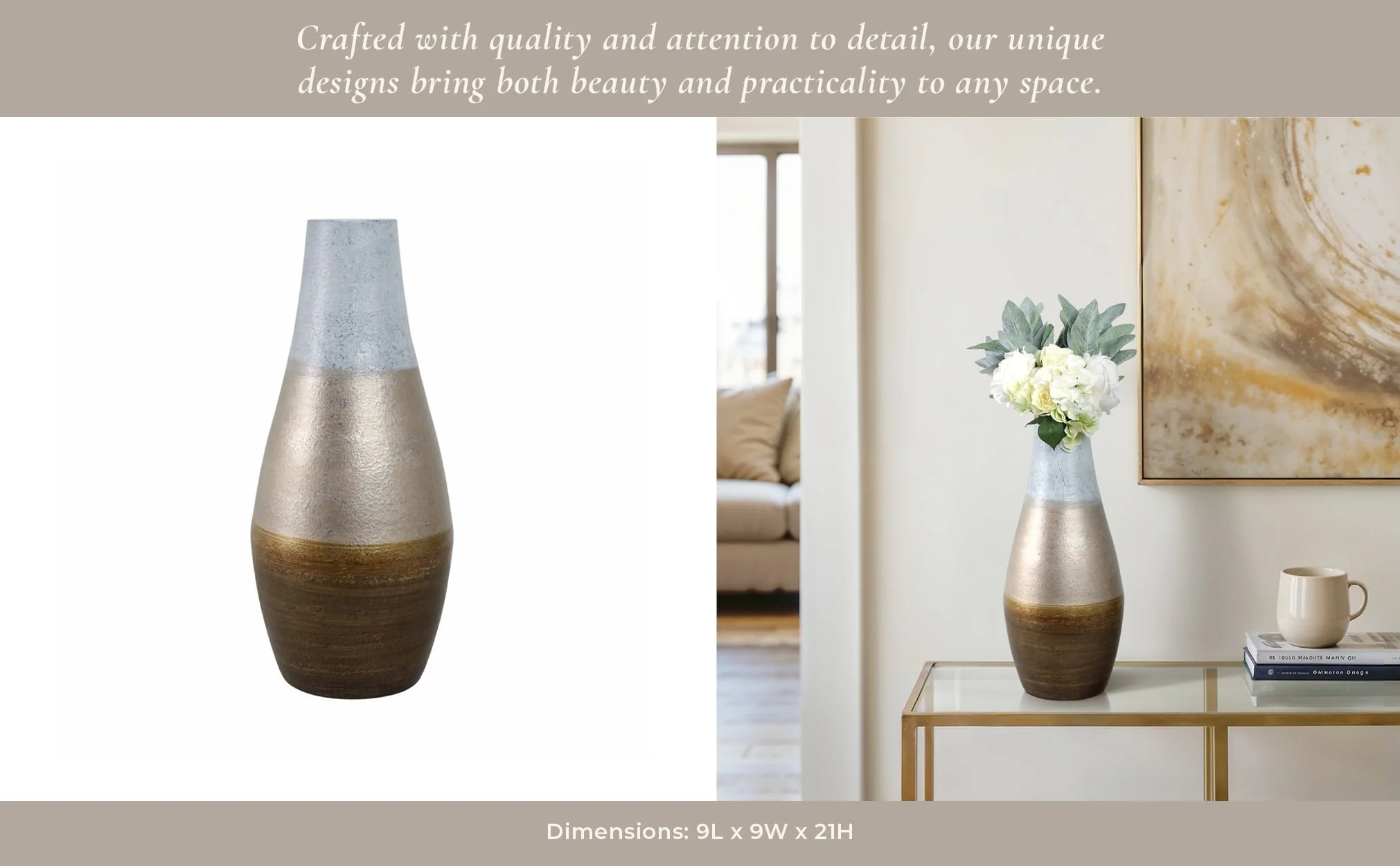 21"gold Ombre Metal Hourglss Vase,wht/gld - Image 11