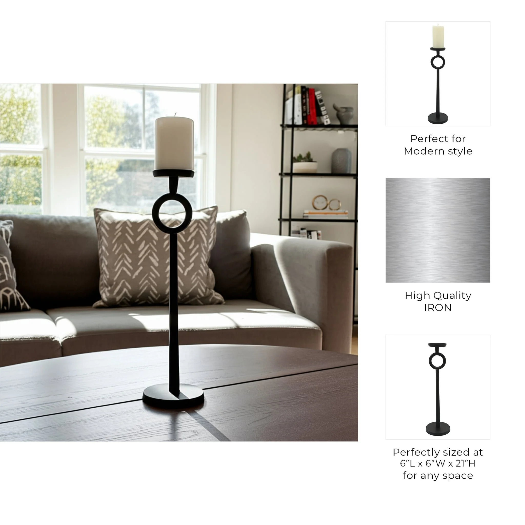 21"h Metal Candle Holder, Black - Image 6