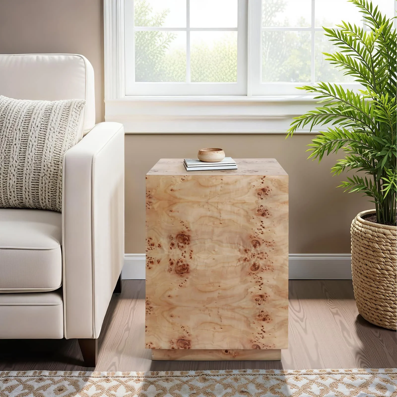 21x16" Burl Wood Block Accent Table, Tan - Image 10