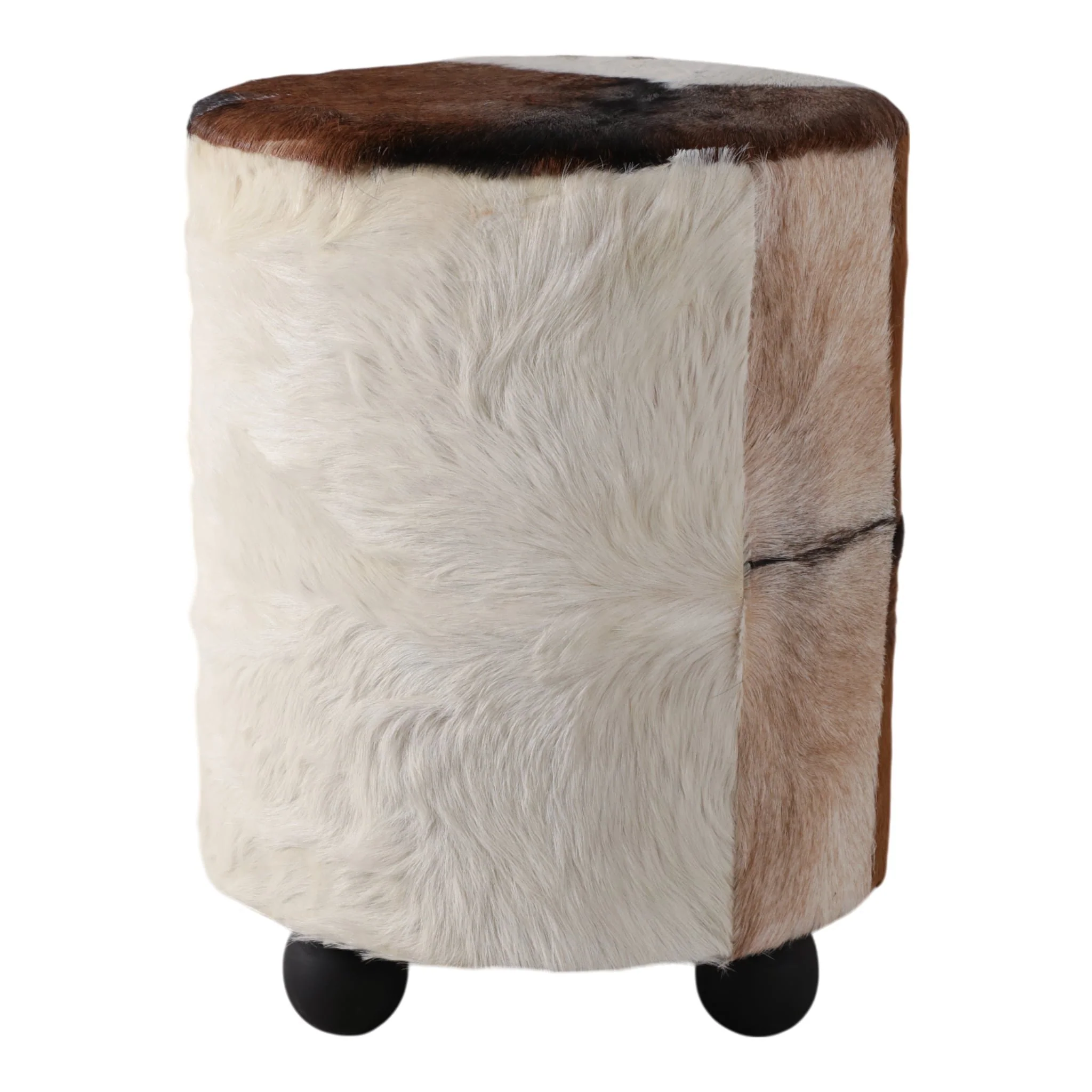 21x16" Hair On Hide Ottoman With Ball Feet, Brown - Image 3