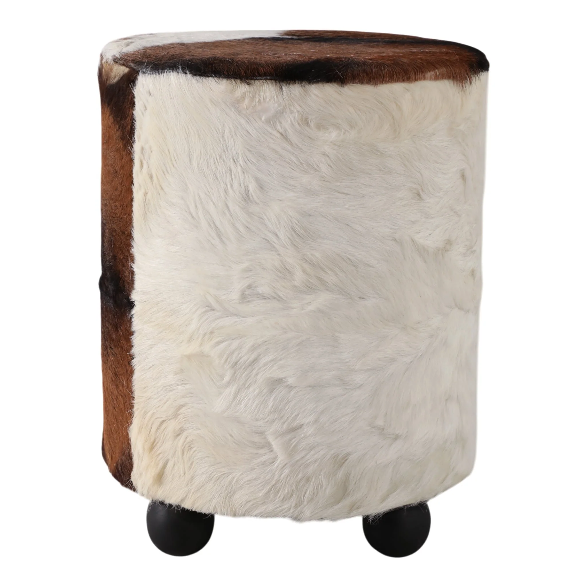 21x16" Hair On Hide Ottoman With Ball Feet, Brown - Image 4