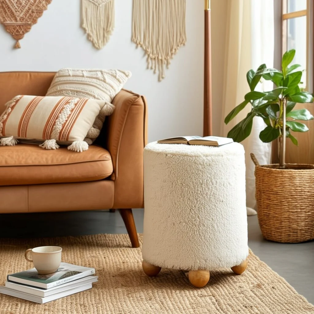 21x16" Hair On Hide Ottoman With Ball Feet, Brown - Image 9