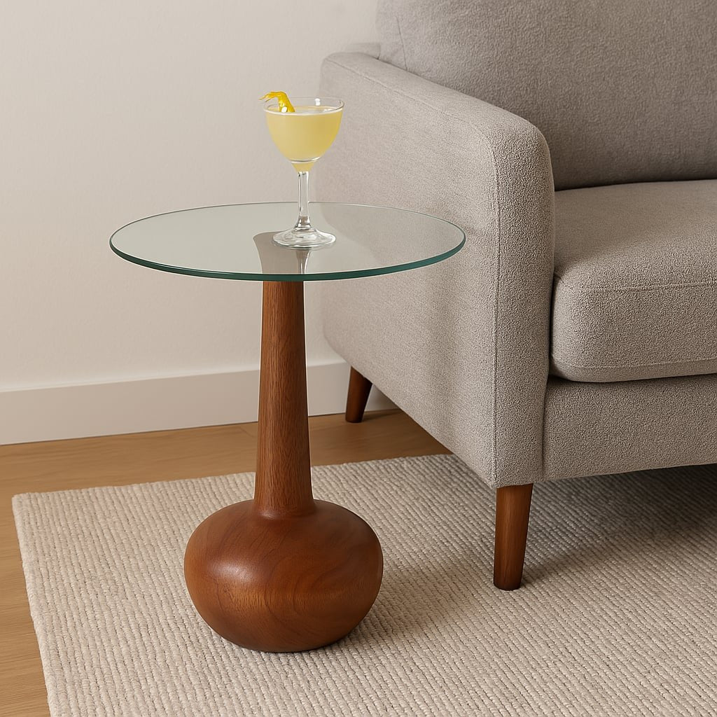 21x18" Smoke Glass Top Teardrop Accent Table, Brow - Image 11
