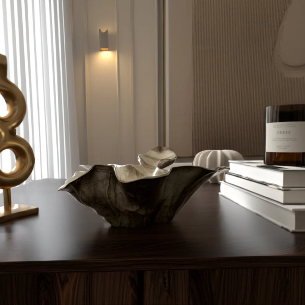 21x20" Free-form Metal Bowl, Tan Multi - Image 8