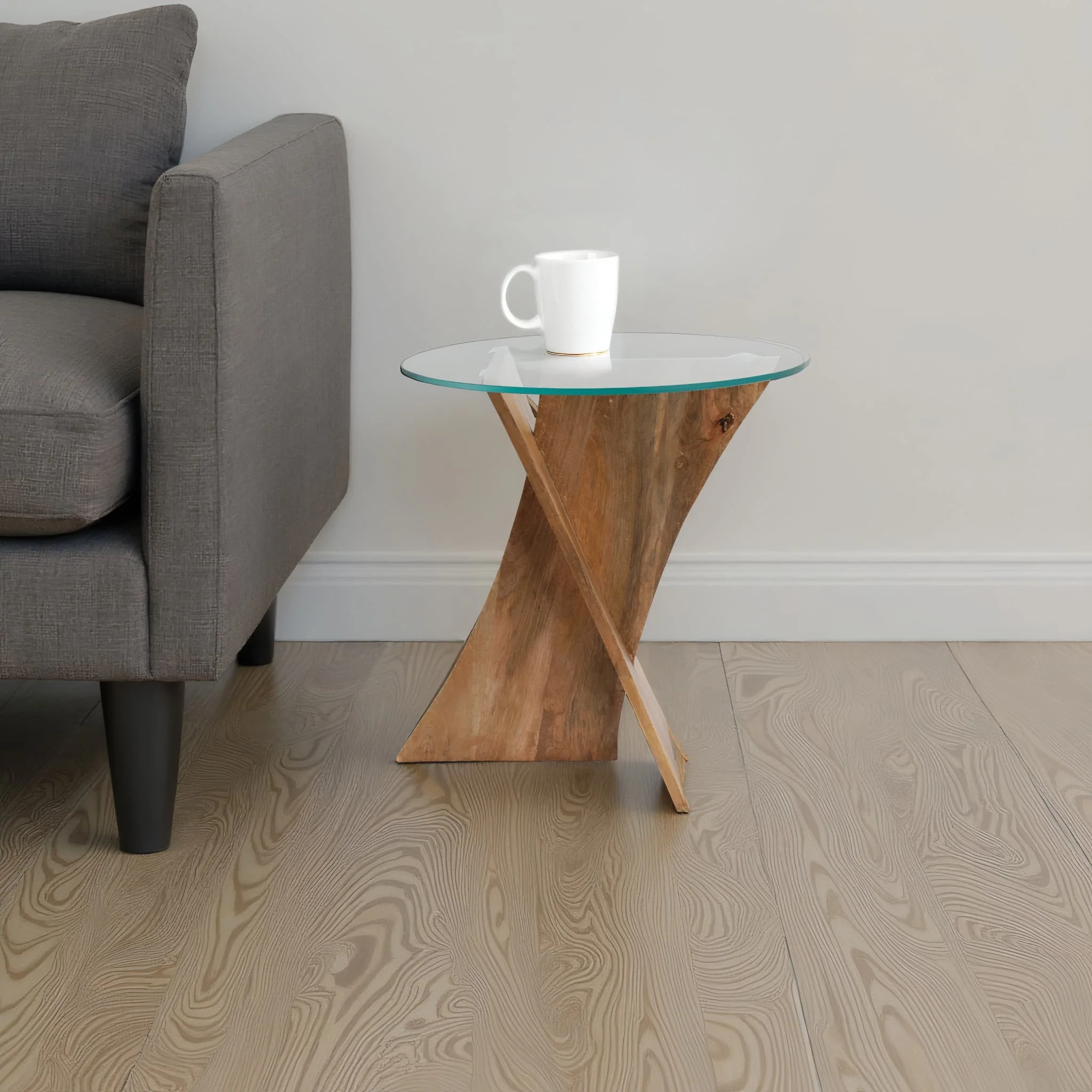 21x20" Glass Top Criss Cross Accent Table, Natural - Image 12