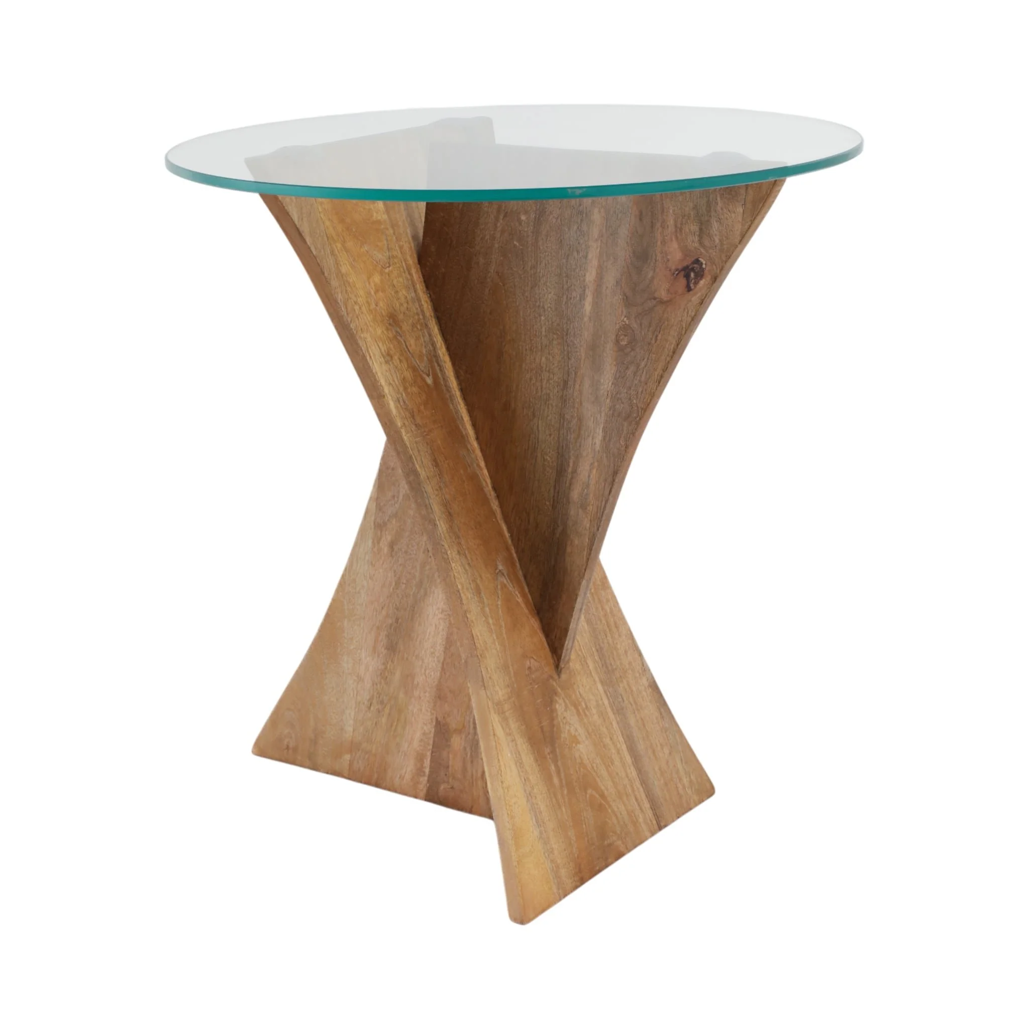 21x20" Glass Top Criss Cross Accent Table, Natural - Image 2