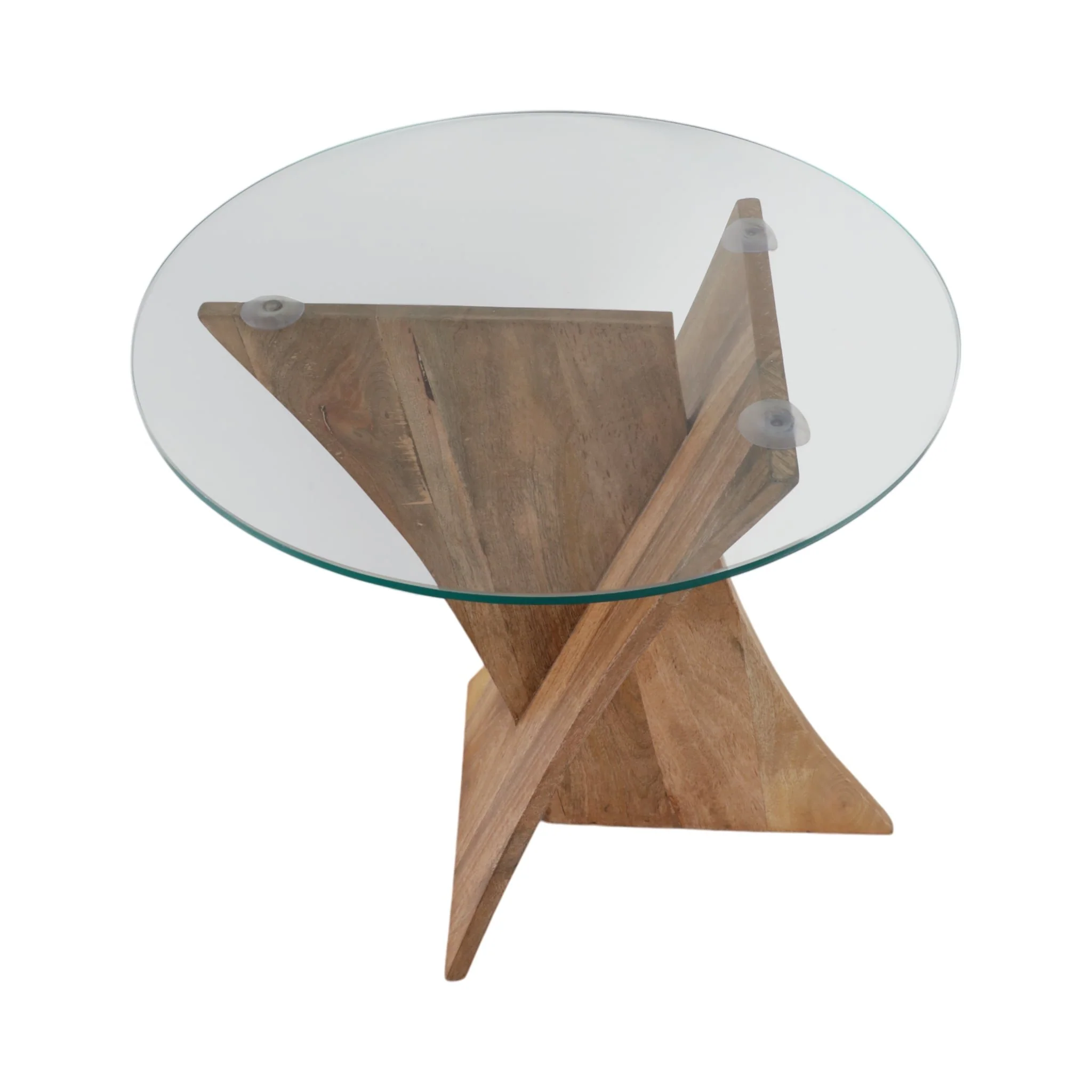 21x20" Glass Top Criss Cross Accent Table, Natural - Image 7