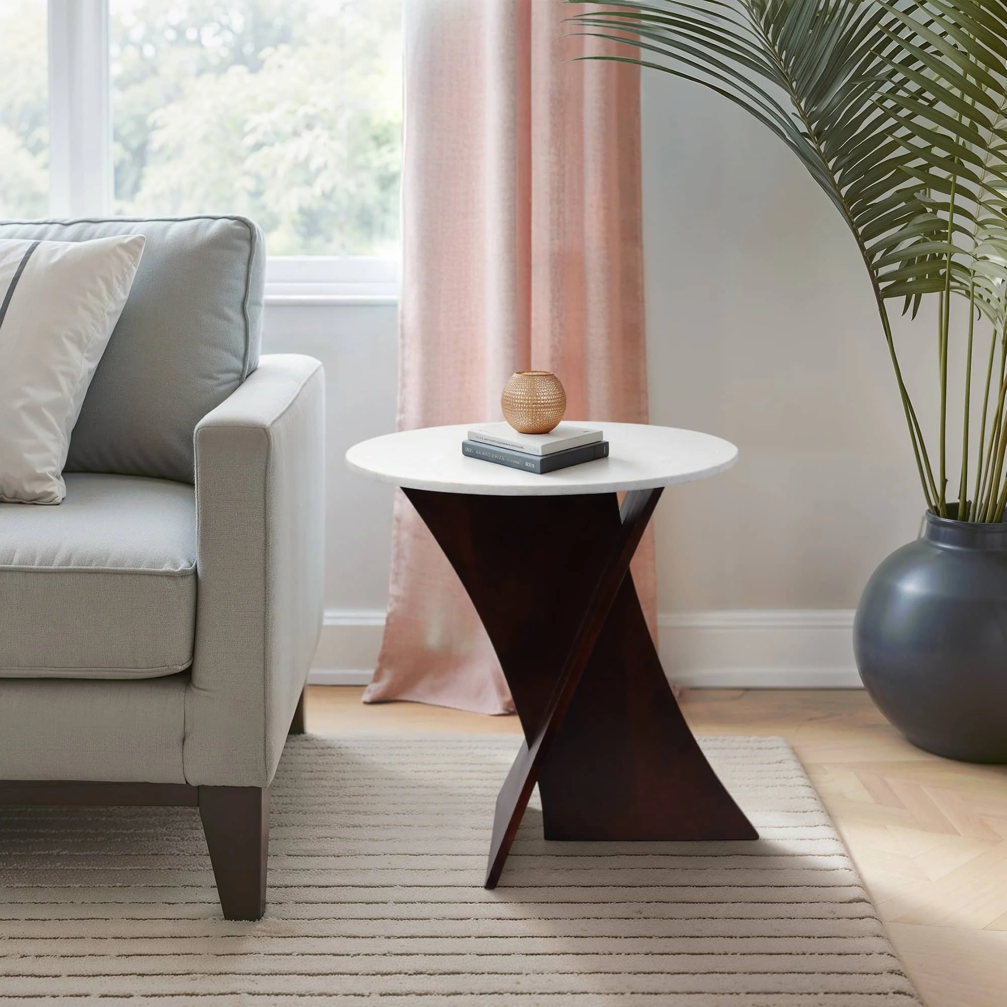 21x20" Marble Top Criss Cross Accent Table, White/ - Image 10