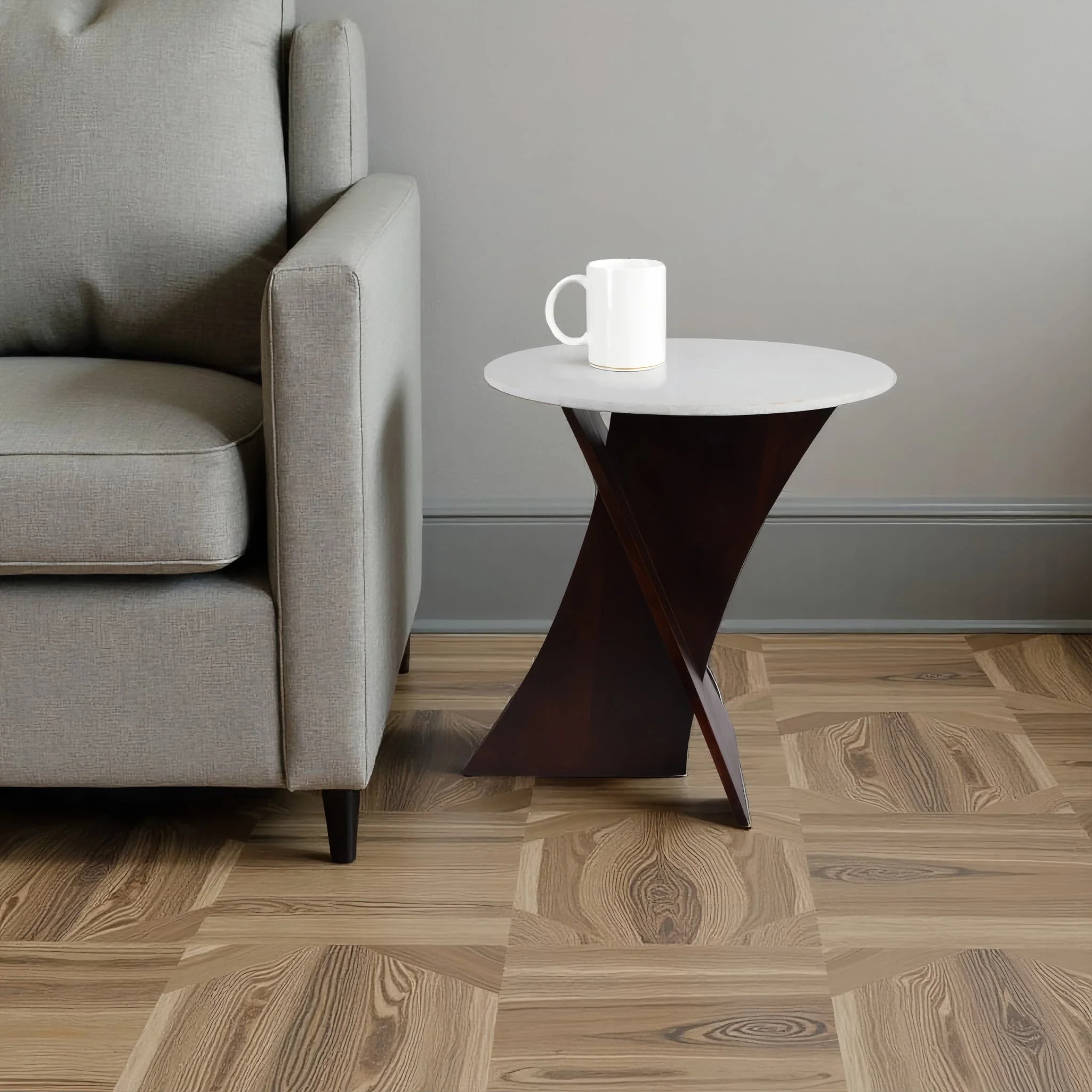 21x20" Marble Top Criss Cross Accent Table, White/ - Image 11