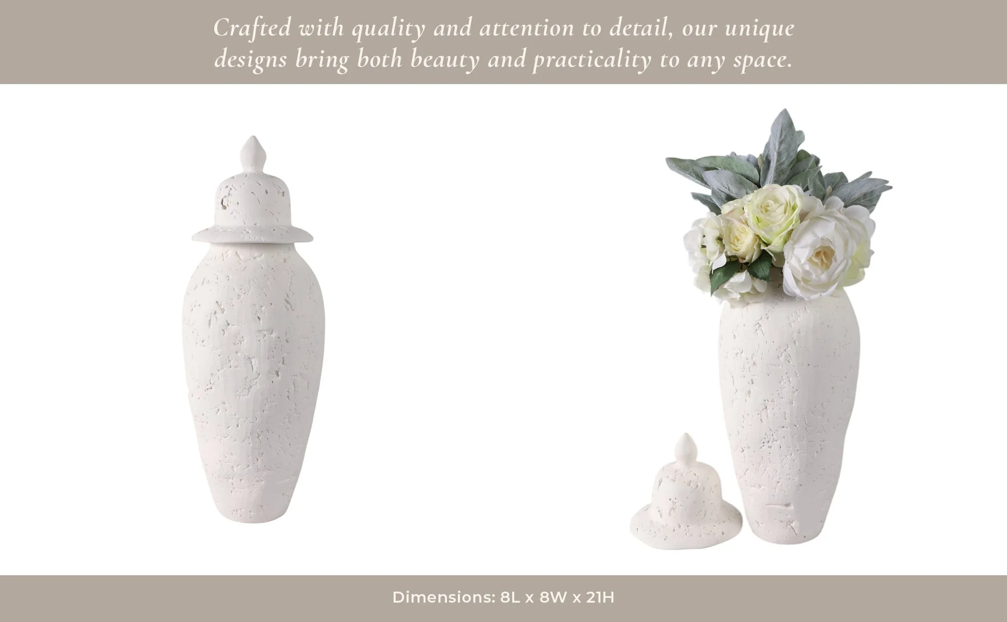 21x8" Cast Stone Finish Temple Jar, White - Image 11