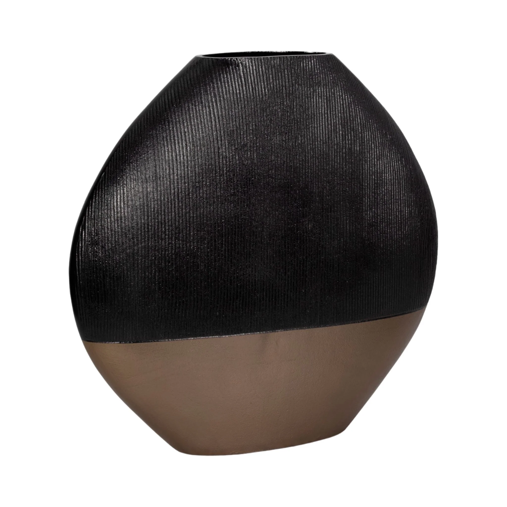 22" Color Block Round Vase, Black/brass Antique - Image 3