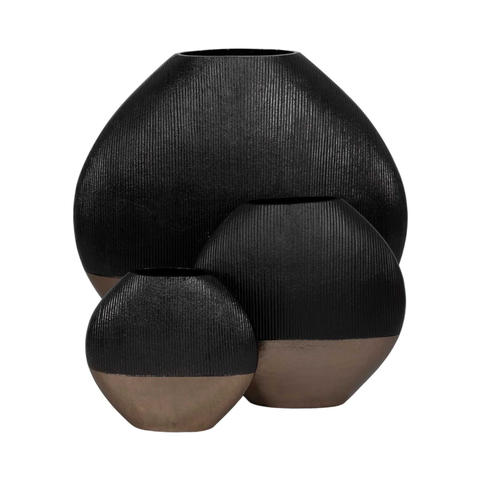 22" Color Block Round Vase, Black/brass Antique - Image 8