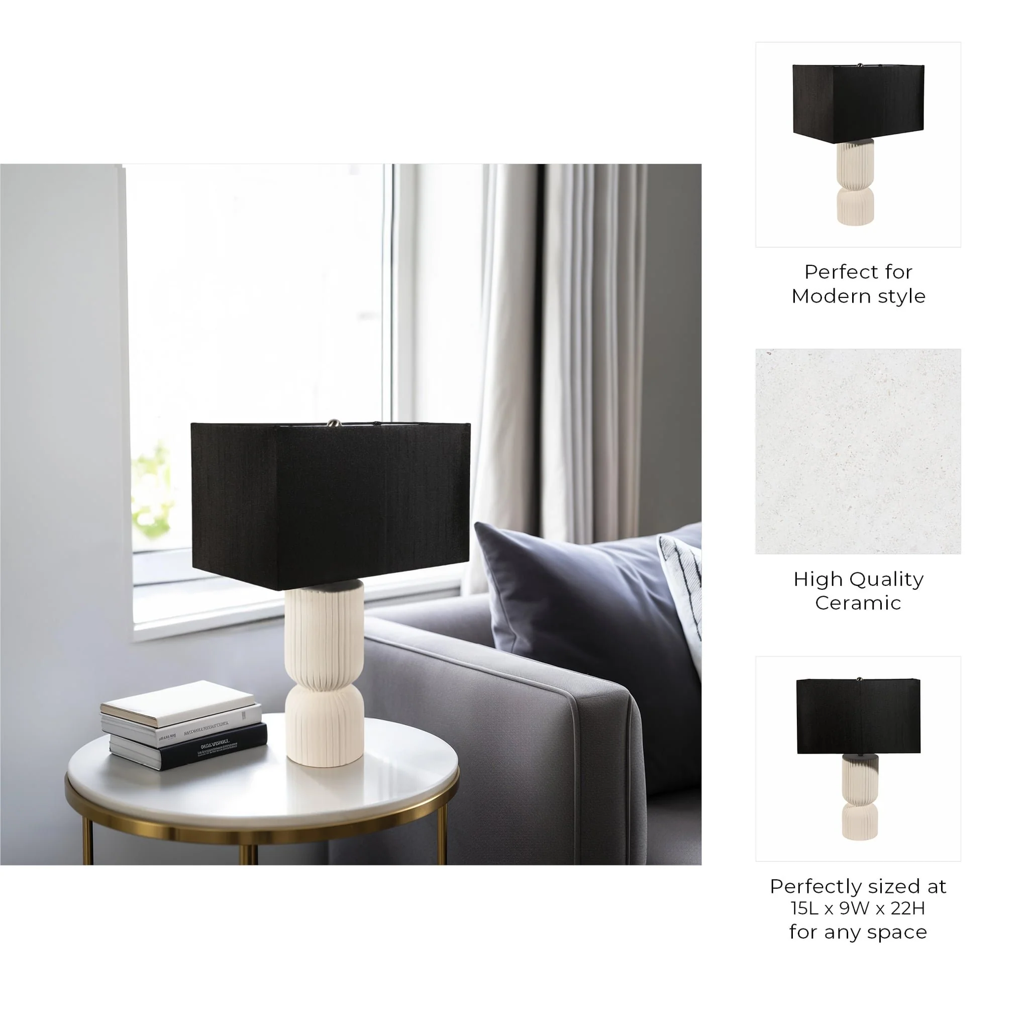 22" Fluted Cylinder Table Lamp, White/black - Image 7