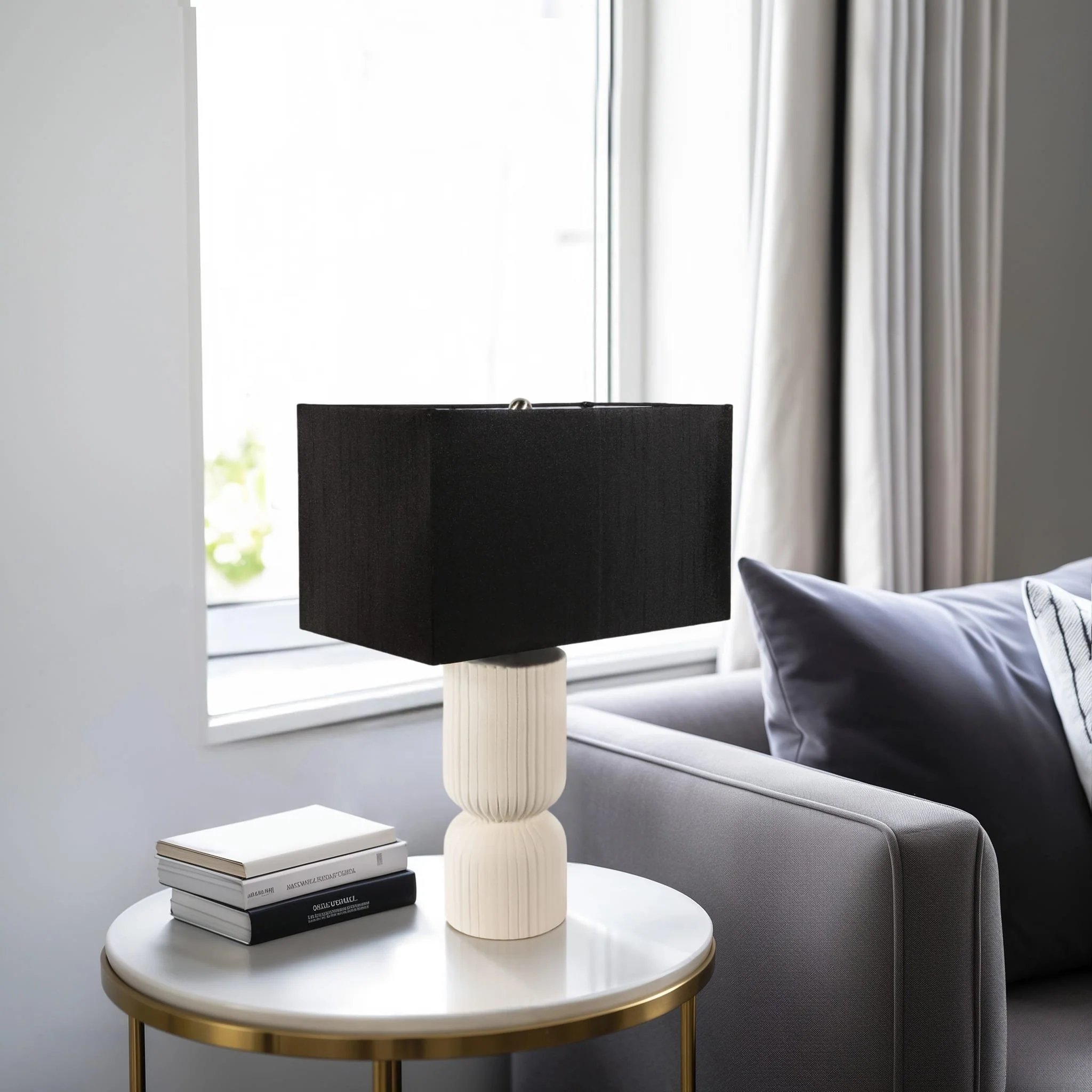 22" Fluted Cylinder Table Lamp, White/black - Image 8