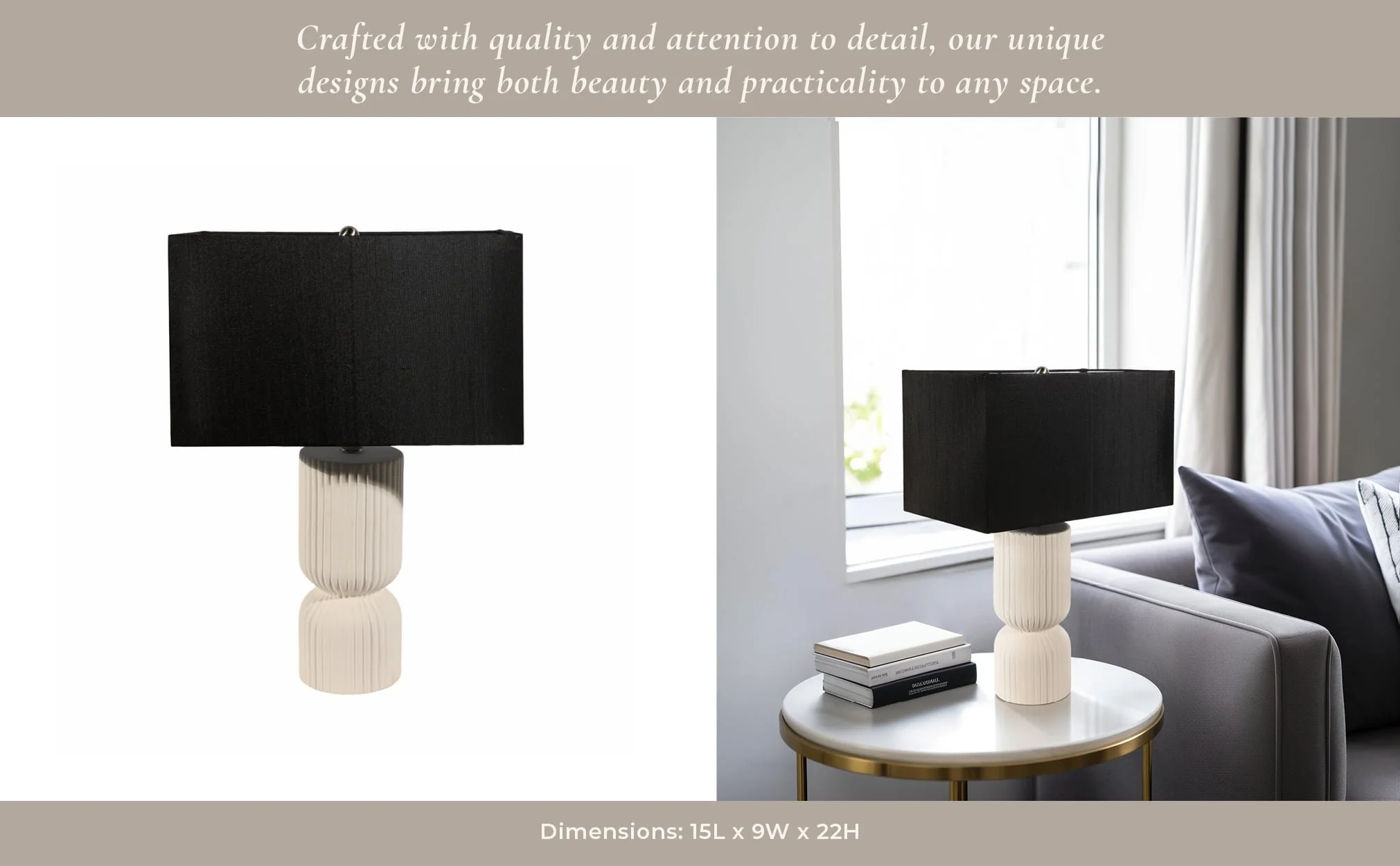 22" Fluted Cylinder Table Lamp, White/black - Image 9