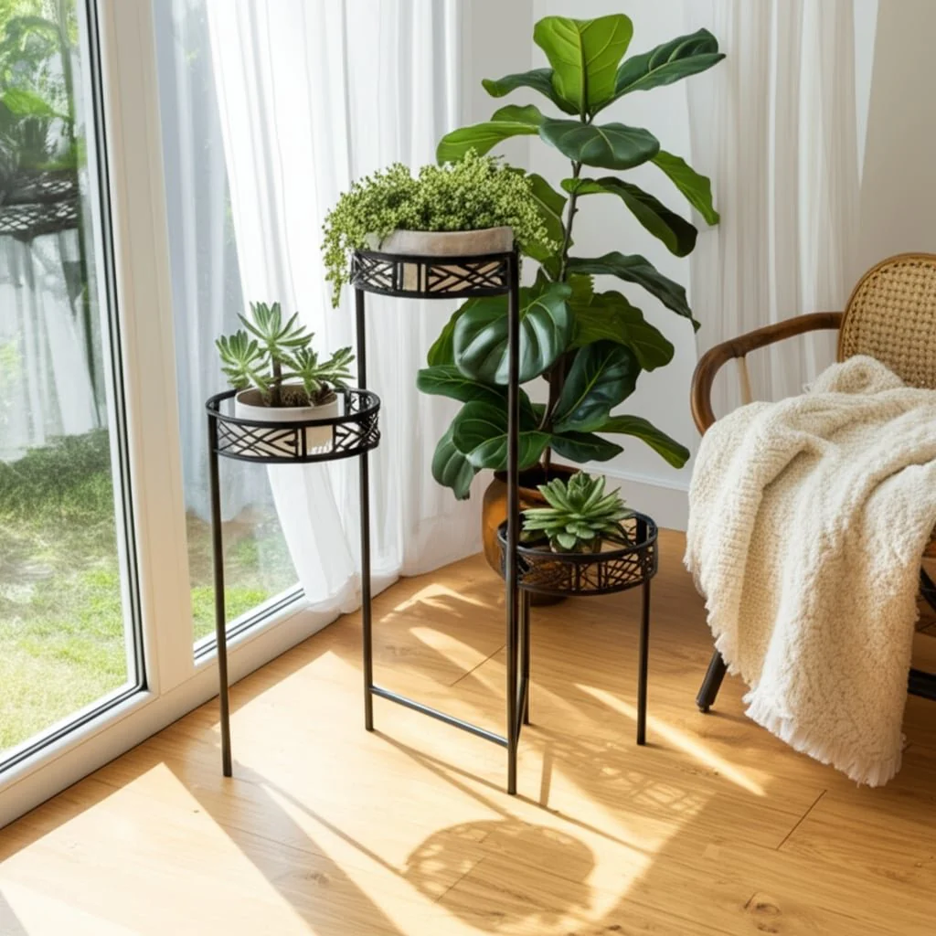 22" Folding 3-tier Geo Plant Stand, Black - Image 11