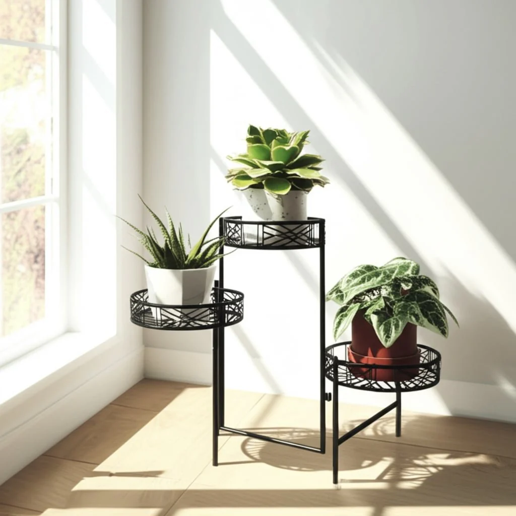 22" Folding 3-tier Geo Plant Stand, Black - Image 12