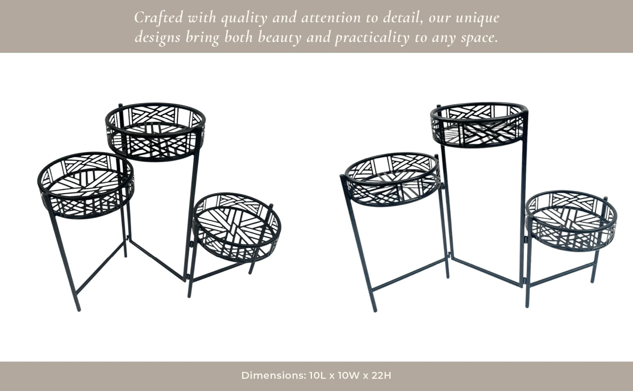 22" Folding 3-tier Geo Plant Stand, Black - Image 13