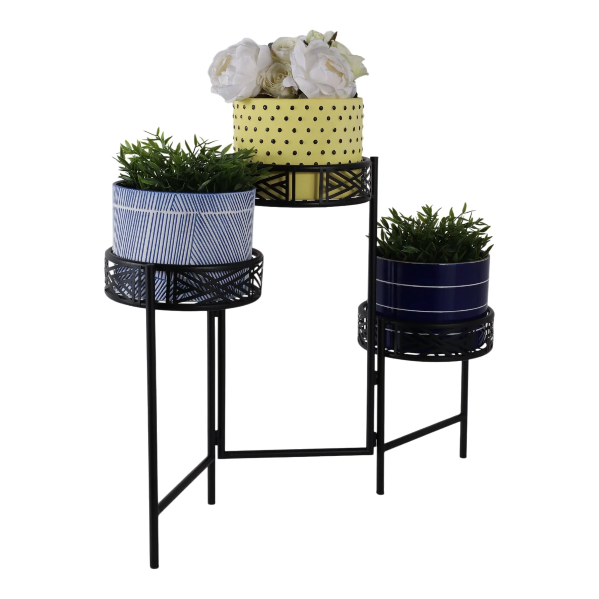 22" Folding 3-tier Geo Plant Stand, Black - Image 2