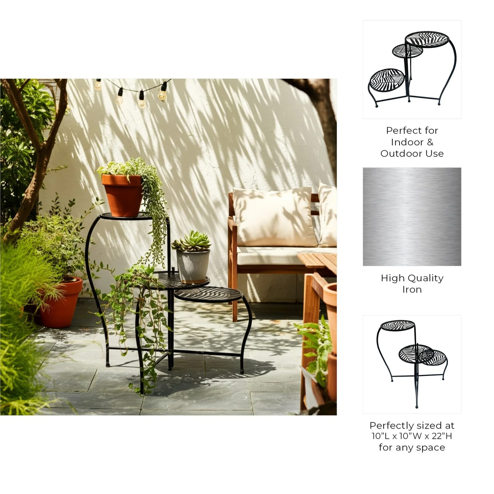 22" Folding 3-tier Leaves Plant Stand, Black - Image 10