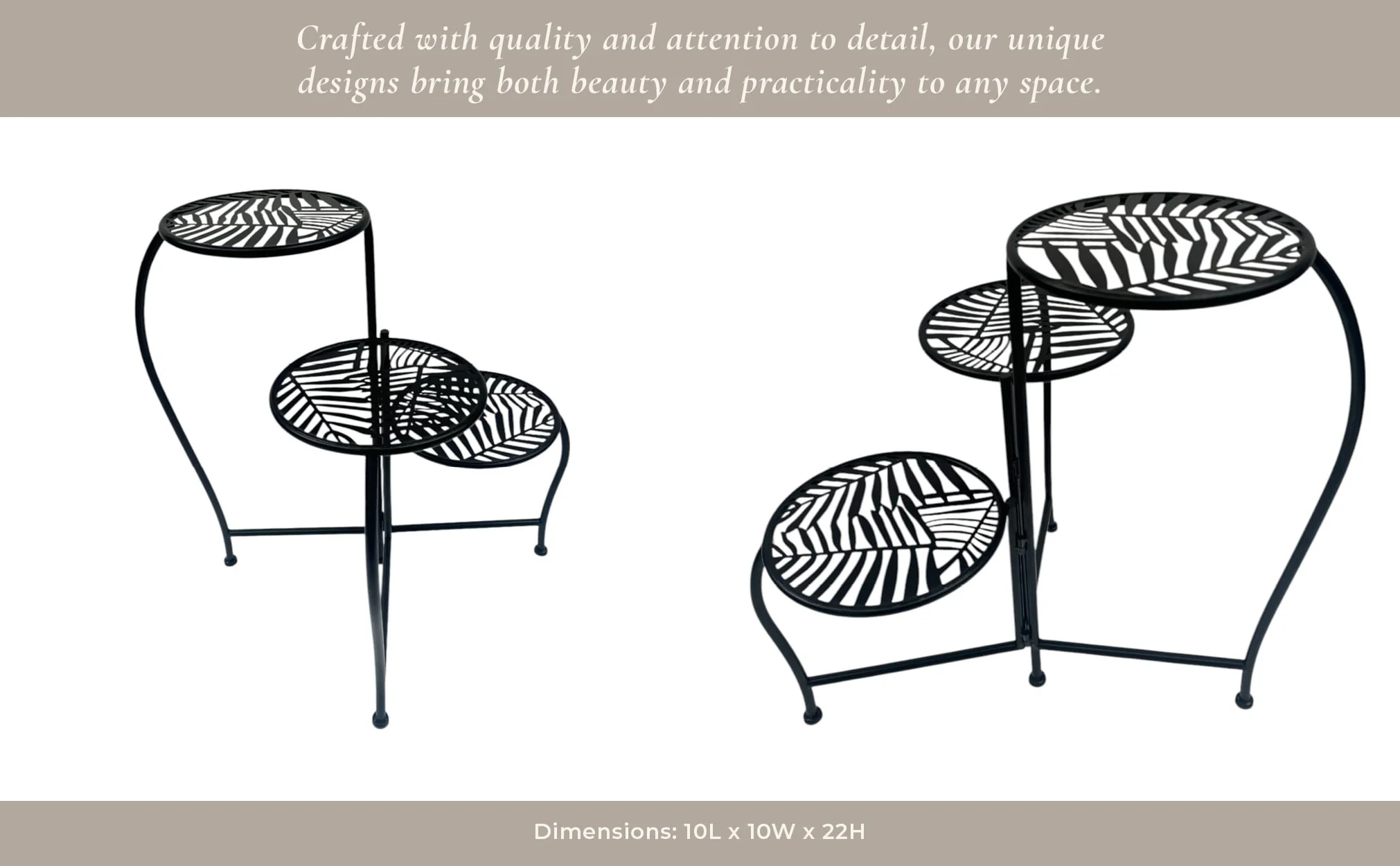 22" Folding 3-tier Leaves Plant Stand, Black - Image 12