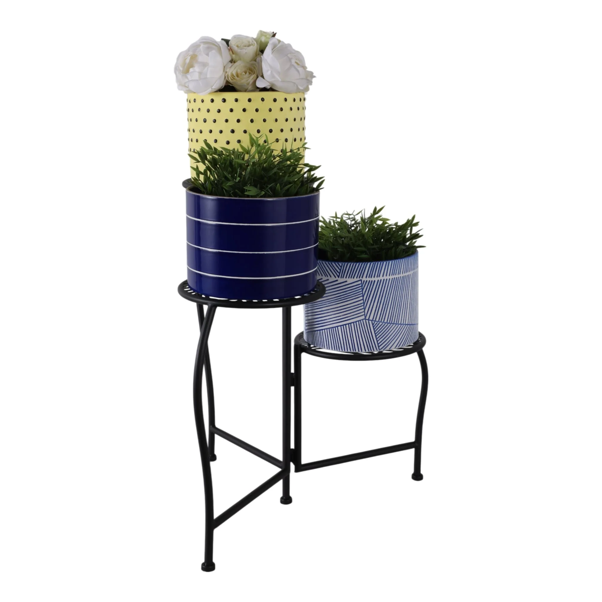 22" Folding 3-tier Leaves Plant Stand, Black - Image 2