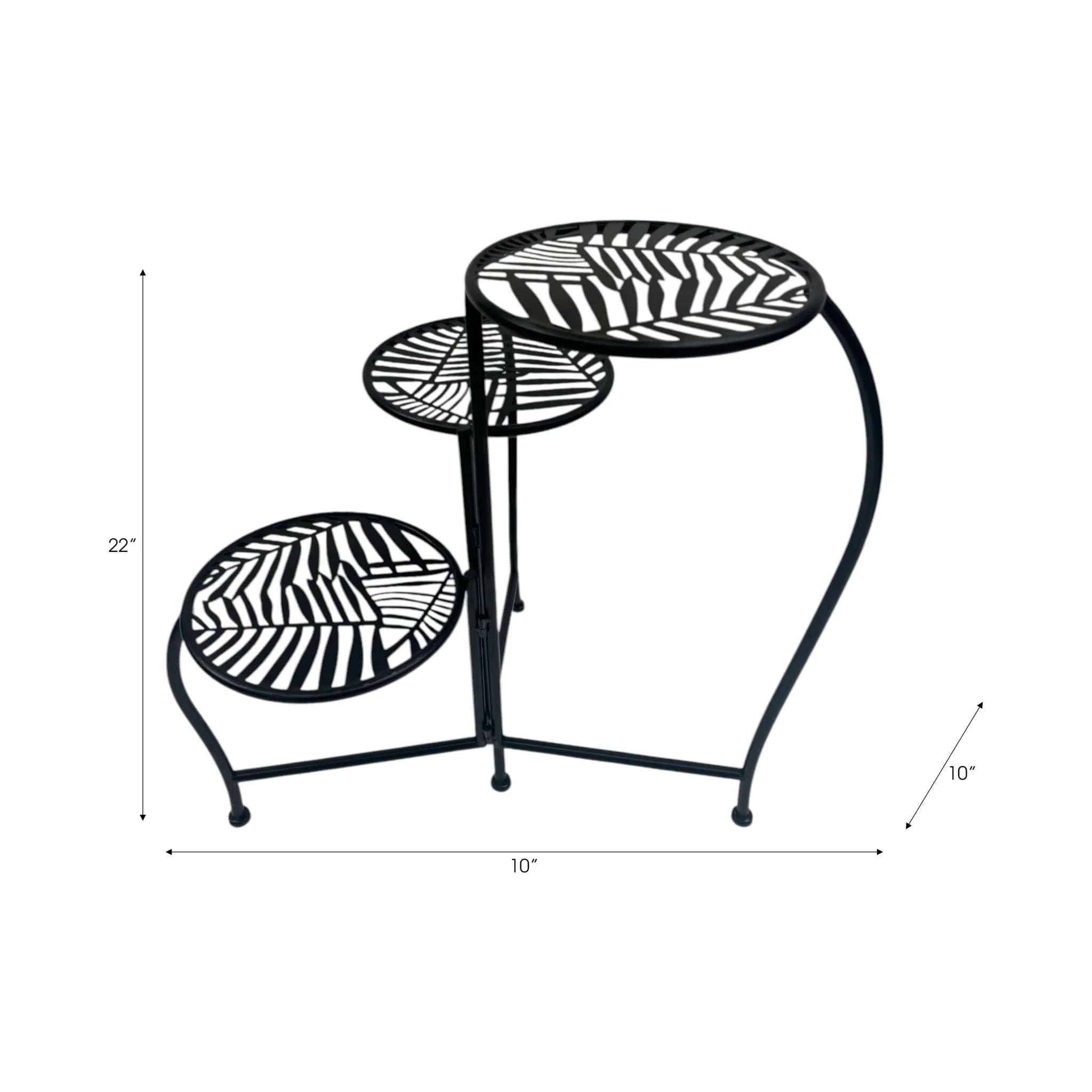 22" Folding 3-tier Leaves Plant Stand, Black - Image 9