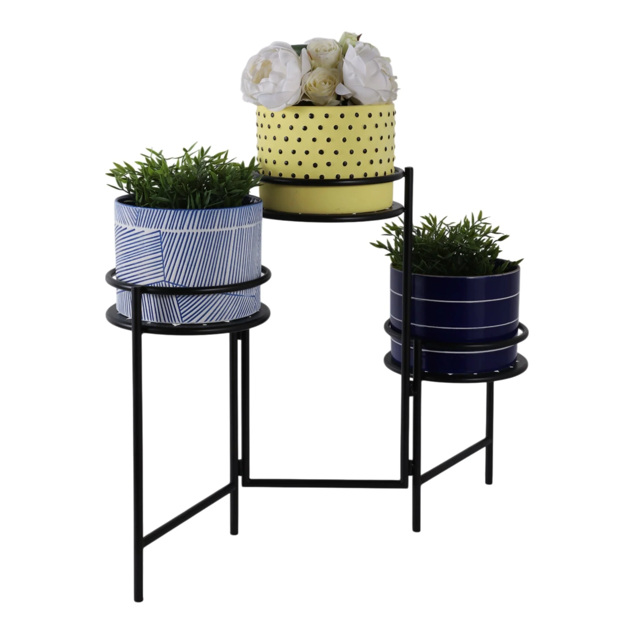 22" Folding 3-tier Mandala Plant Stand, Black - Image 2