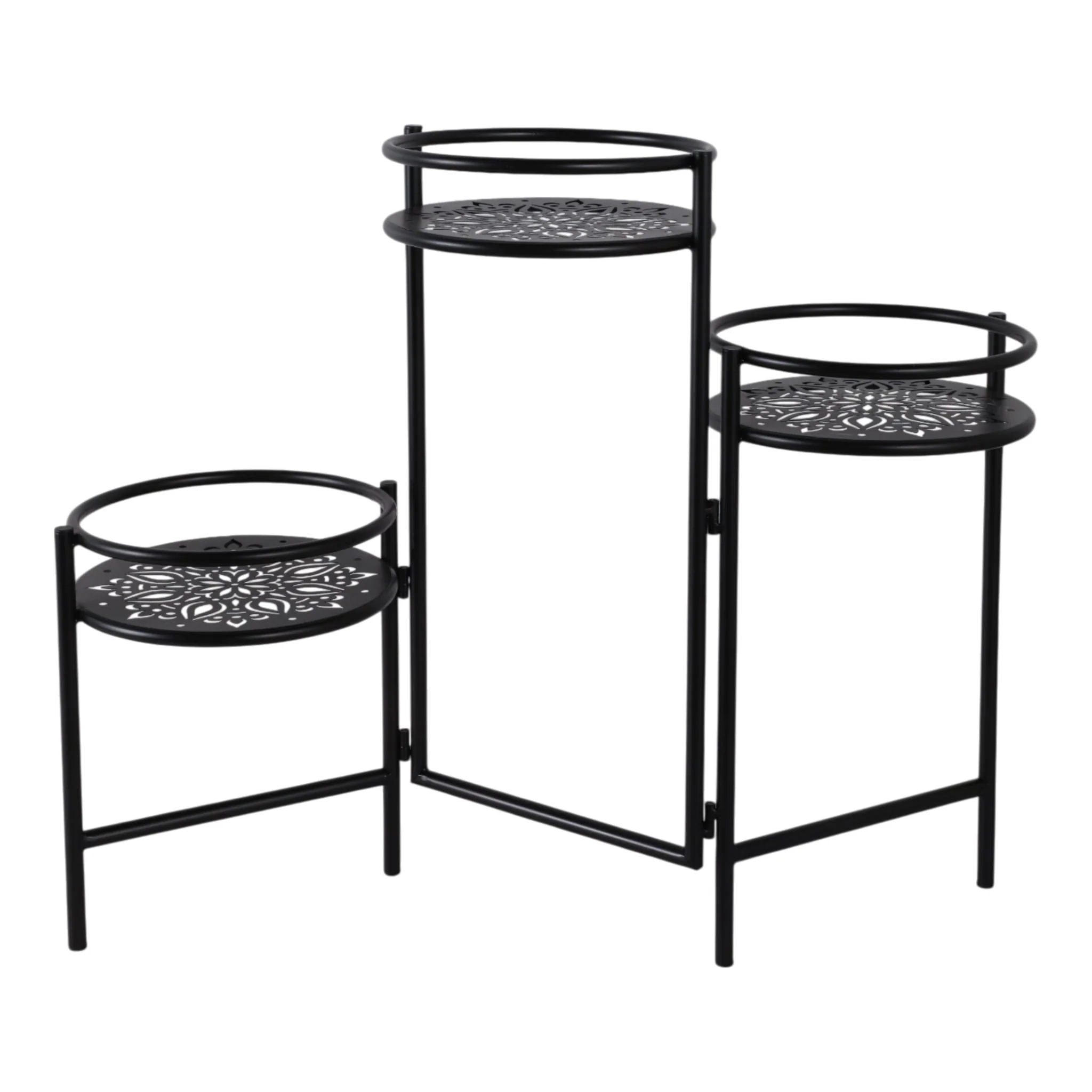 22" Folding 3-tier Mandala Plant Stand, Black - Image 4